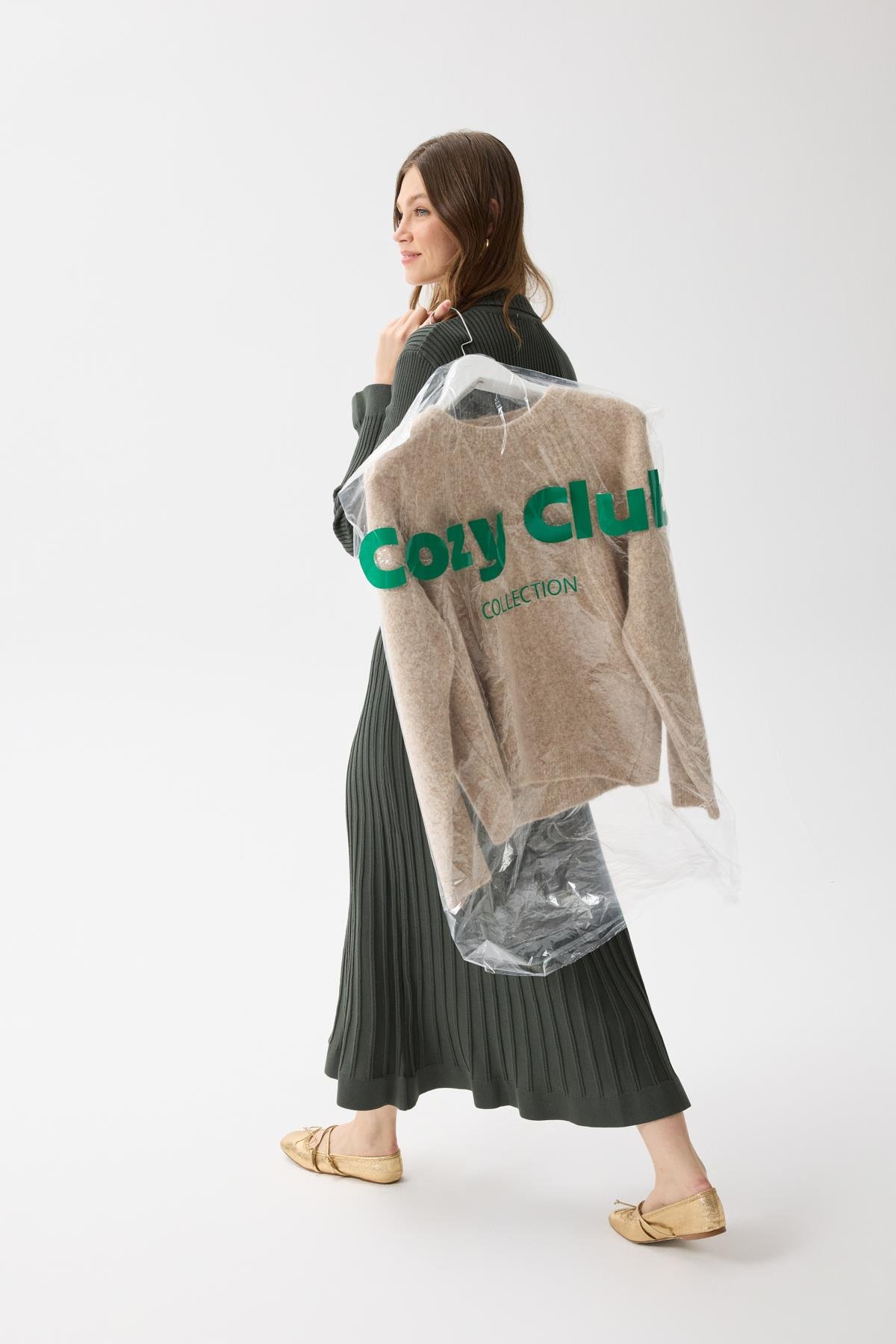 Mona Fitilli Gold Düğmeli Elbise  - Haki 