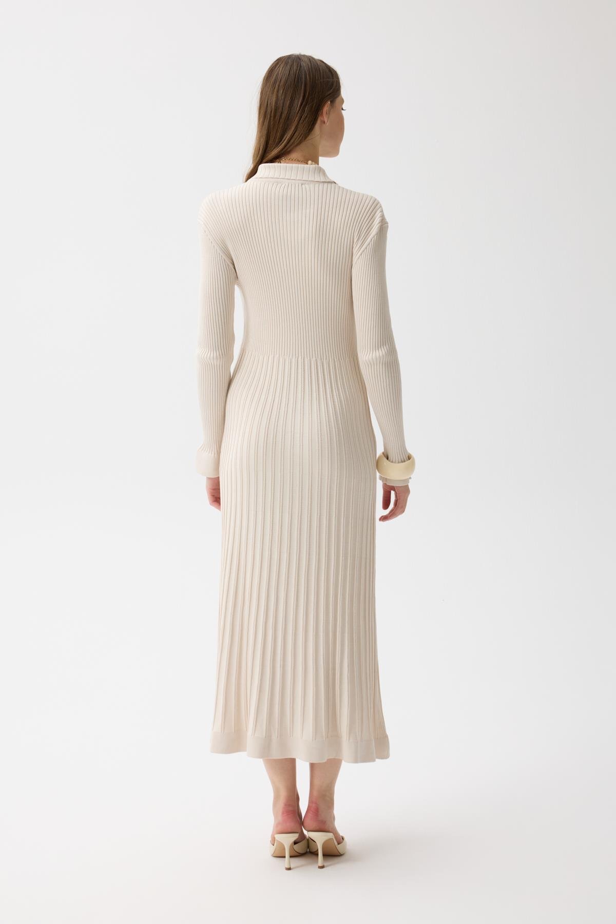 Mona Fitilli Gold Düğmeli Elbise - Taş 