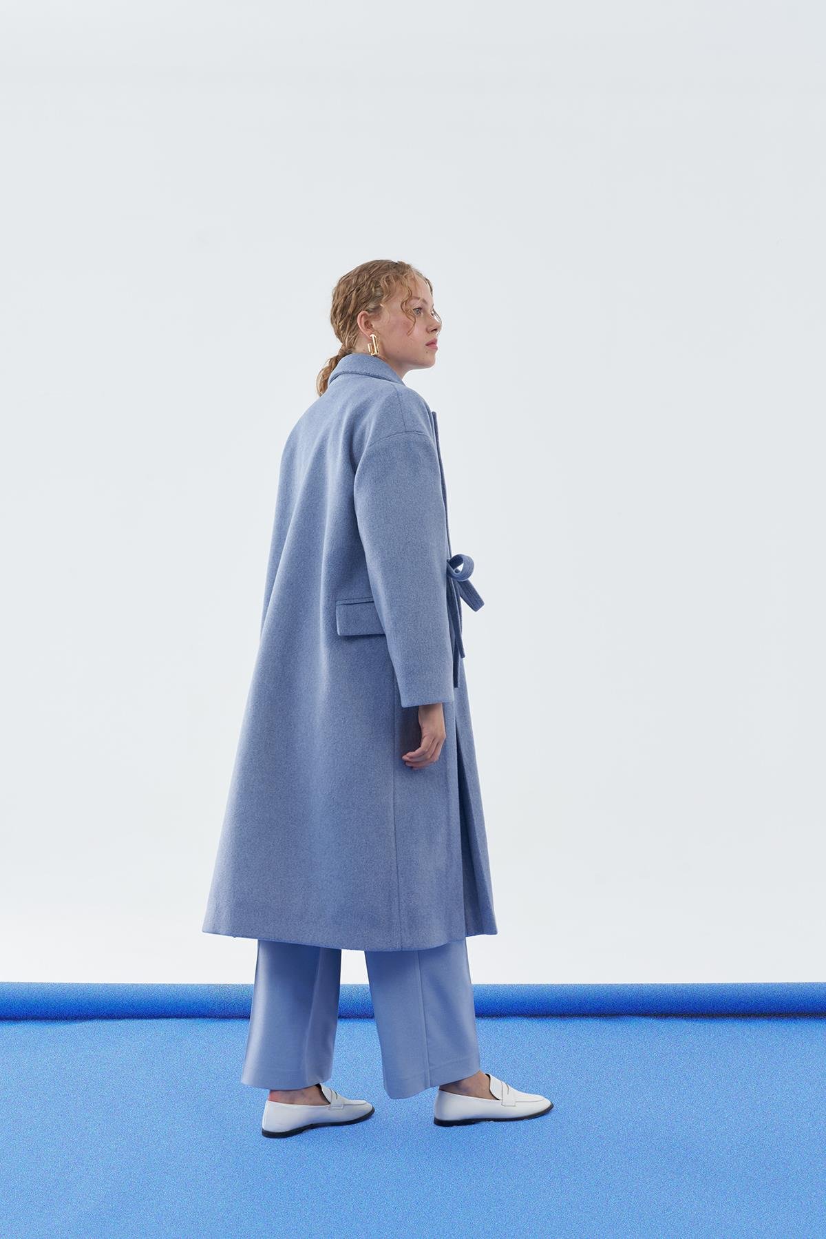 Mona Fiyonk Detaylı Kaşe Kaban - Mavi