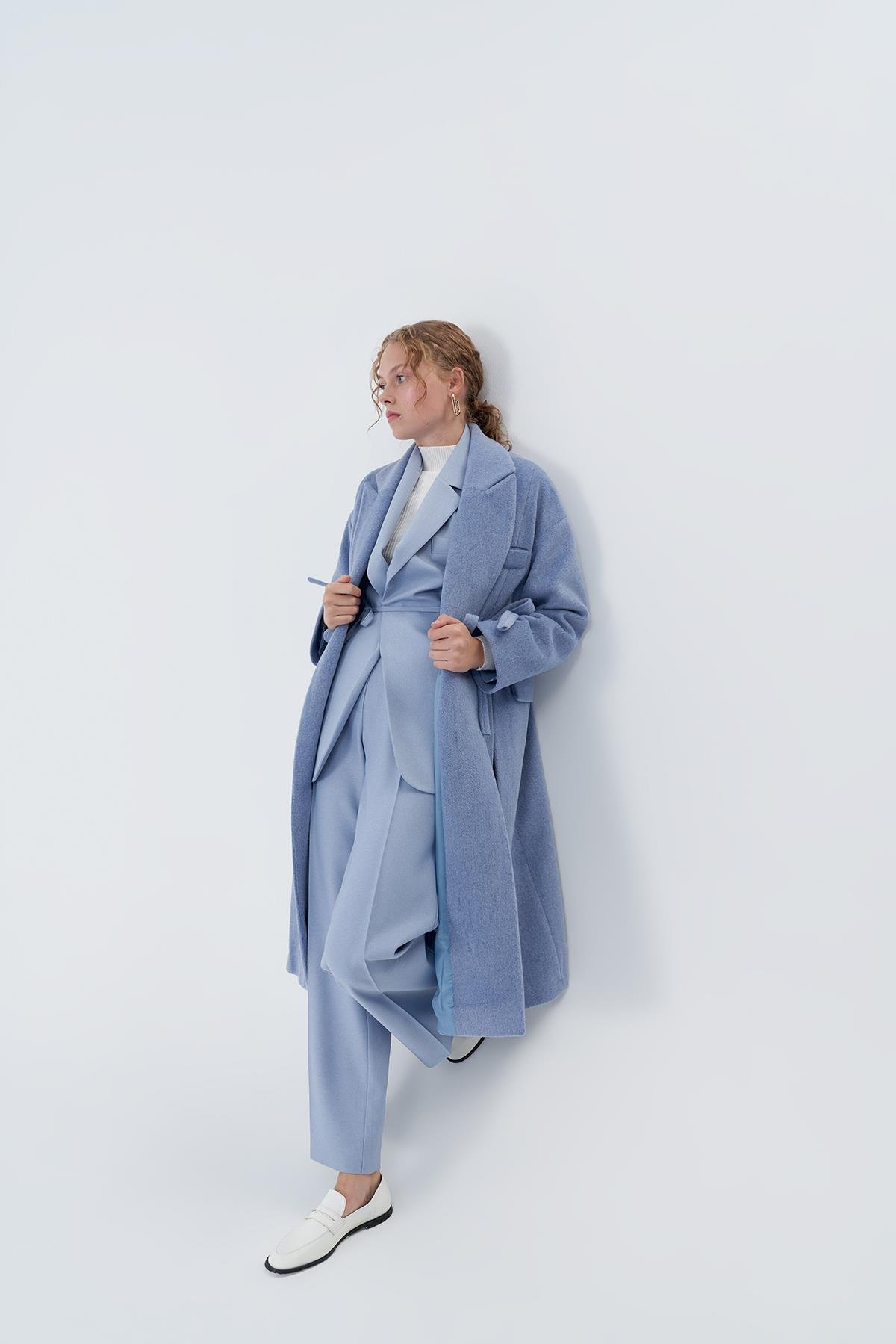 Mona Fiyonk Detaylı Kaşe Kaban - Mavi