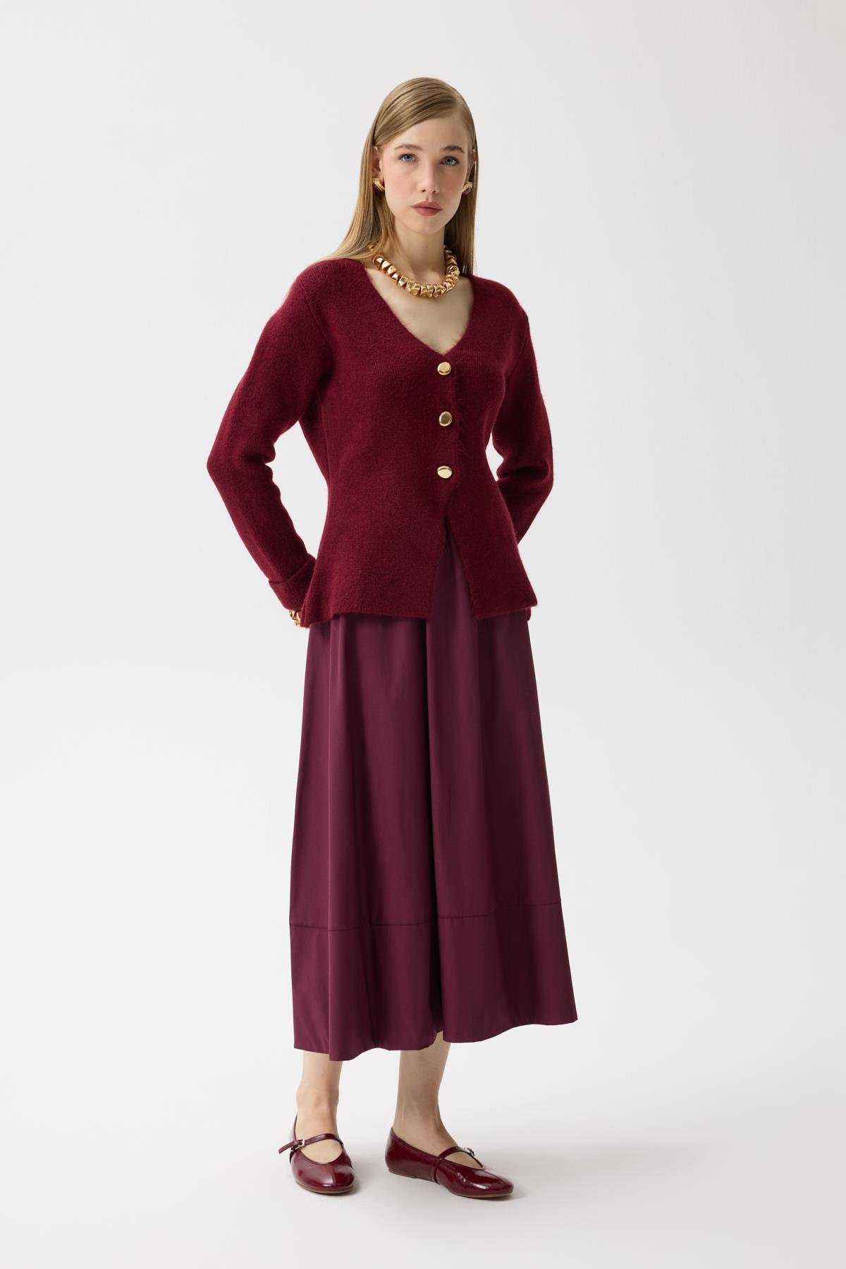 Monica Düğmeli Blazer Hırka - Bordo 