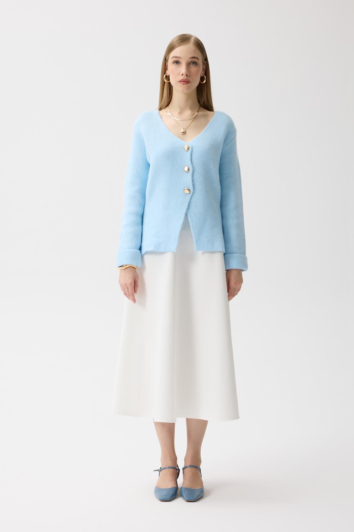 Monica Düğmeli Blazer Hırka - Mavi 