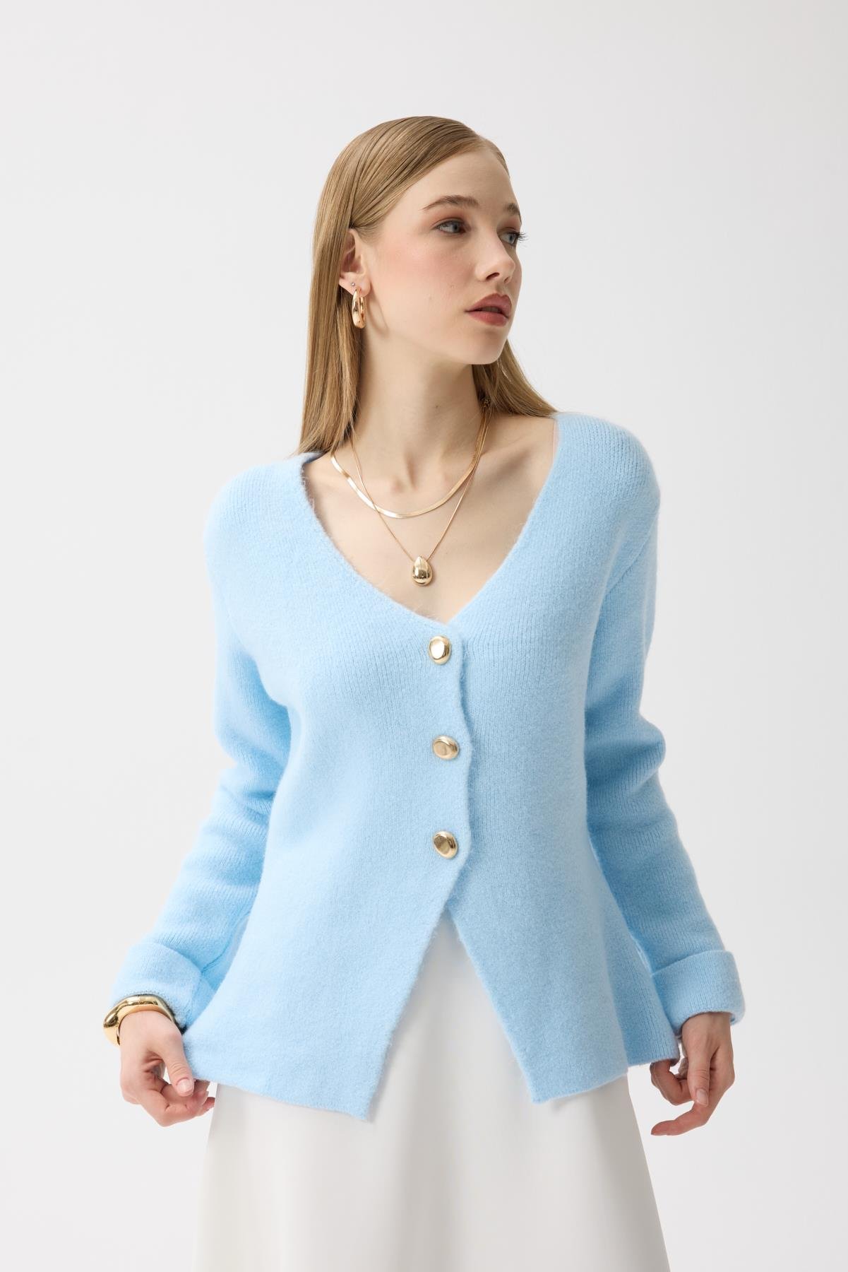 Monica Düğmeli Blazer Hırka - Mavi 