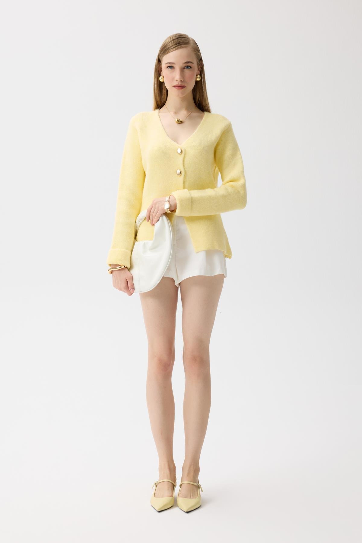 Monica Düğmeli Blazer Hırka - Sarı 