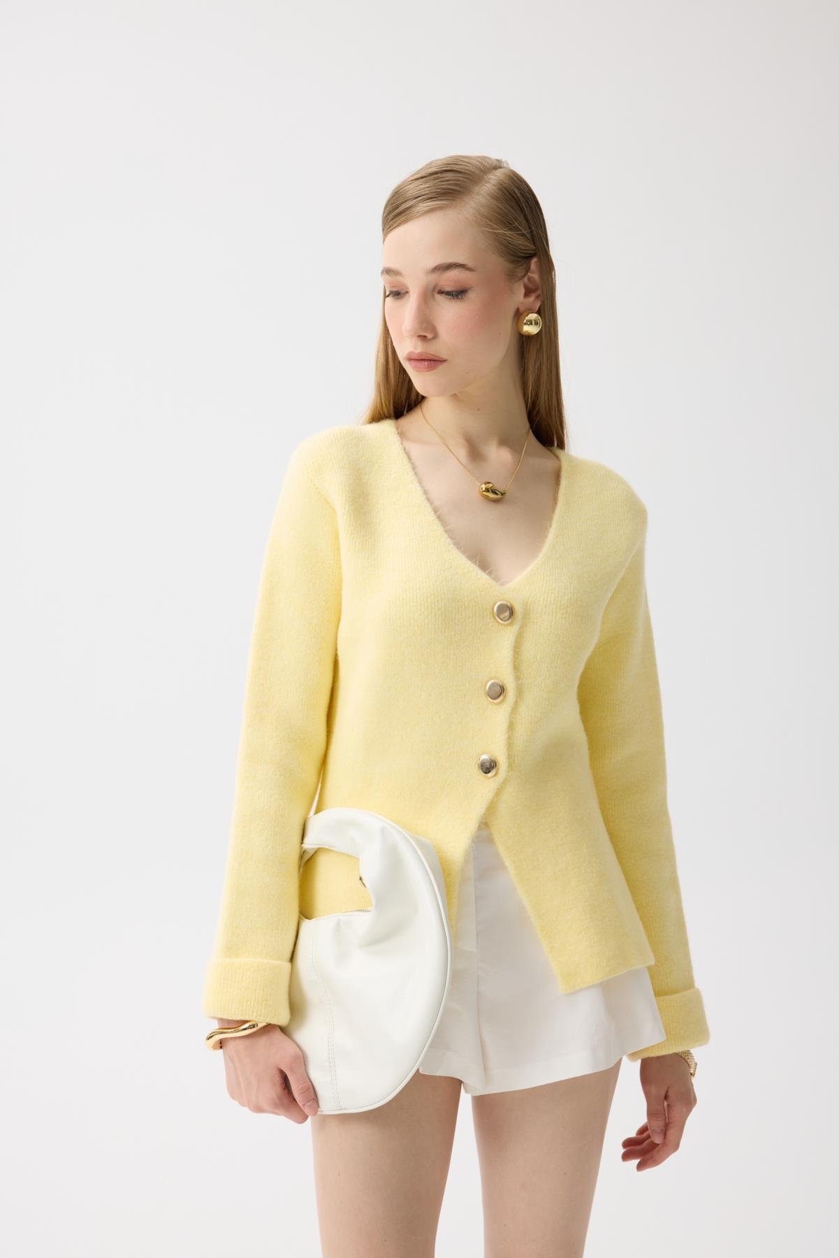 Monica Düğmeli Blazer Hırka - Sarı 