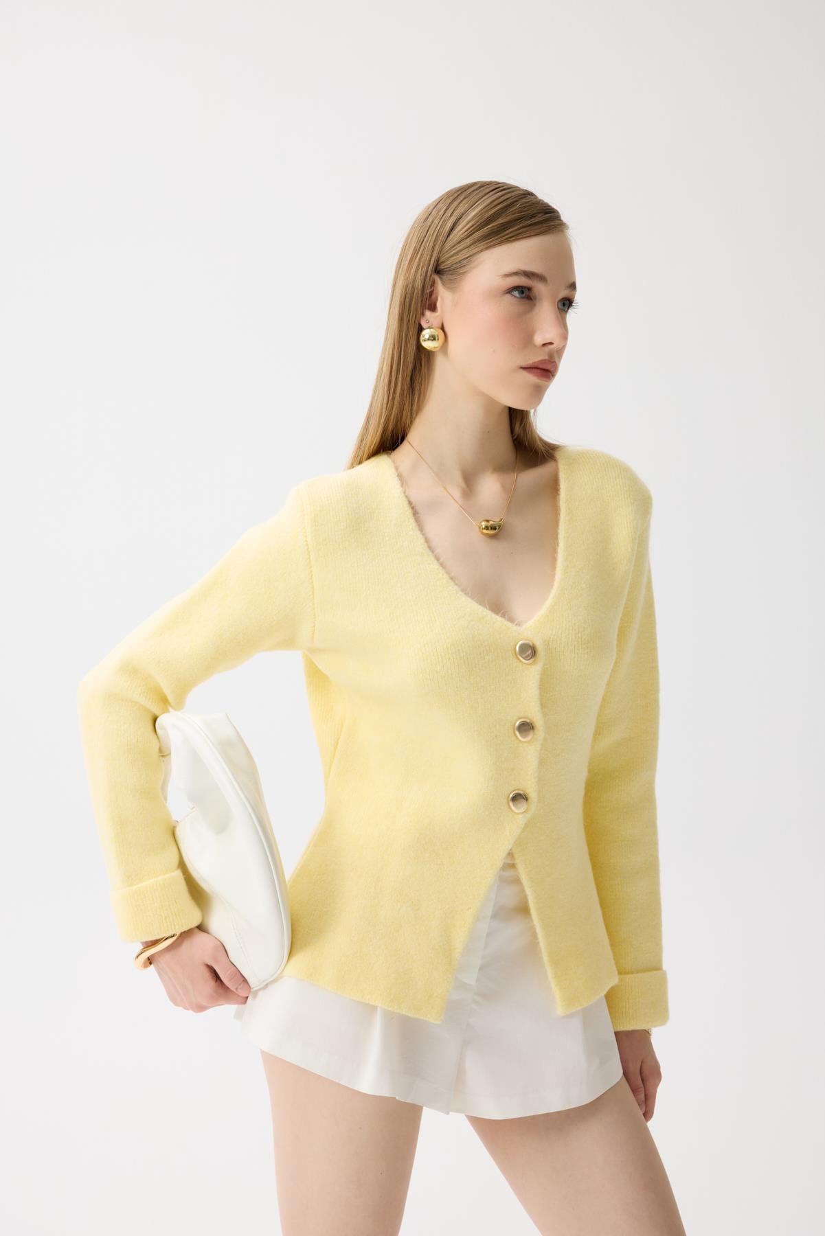 Monica Düğmeli Blazer Hırka - Sarı 