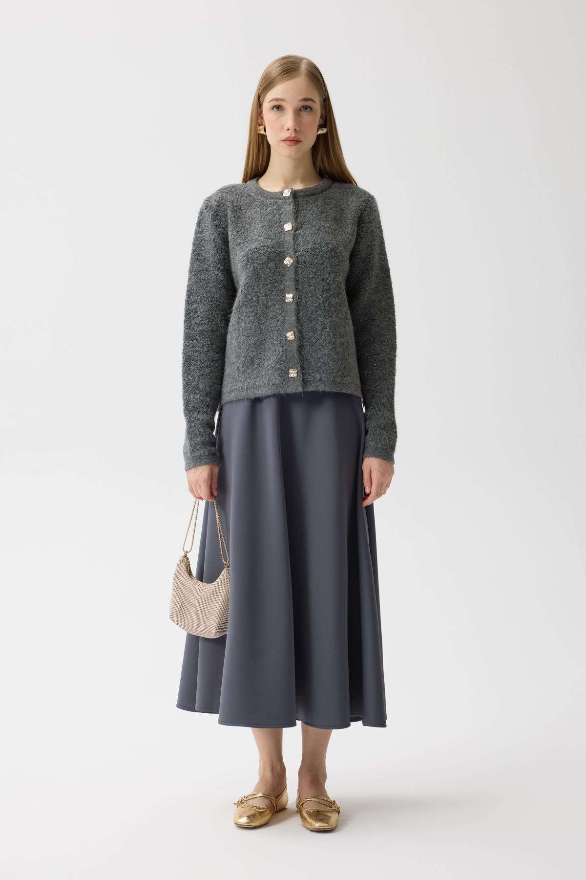 Morgana Buklet Dokulu Hırka - Antrasit 