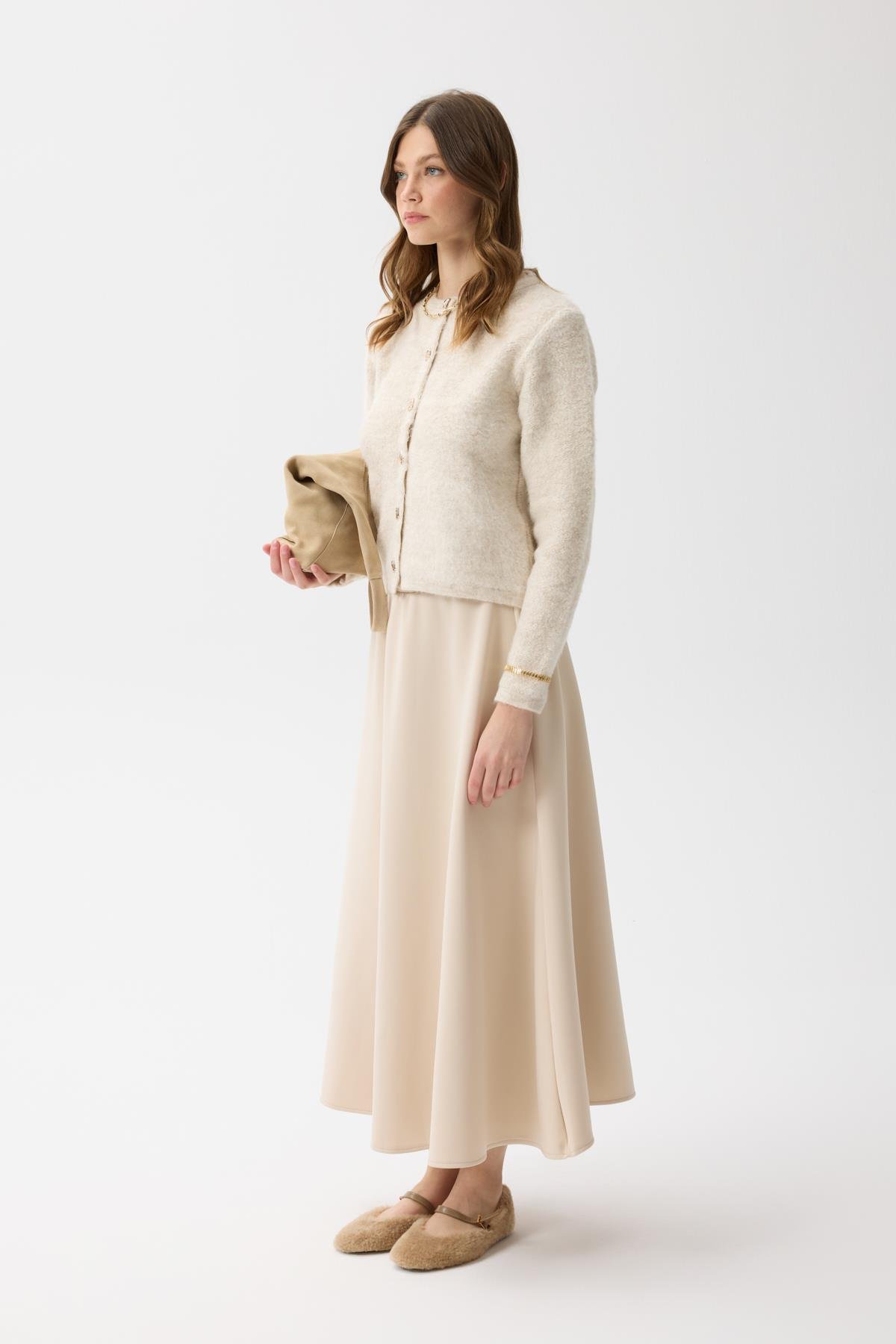 Morgana Buklet Dokulu Hırka - Bej