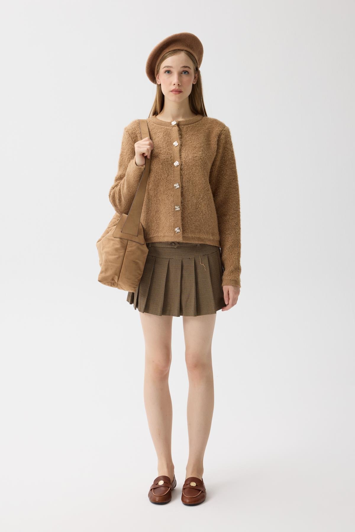 Morgana Buklet Dokulu Hırka - Camel