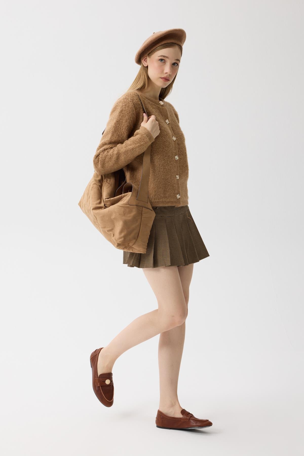 Morgana Buklet Dokulu Hırka - Camel