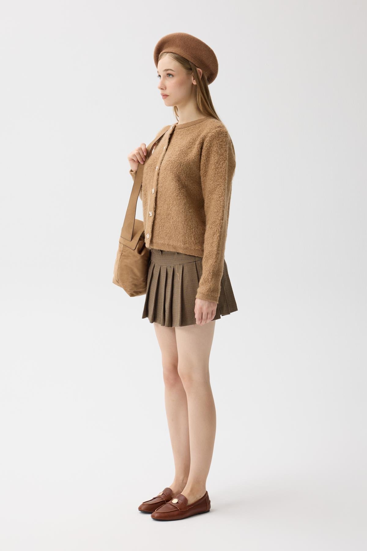 Morgana Buklet Dokulu Hırka - Camel