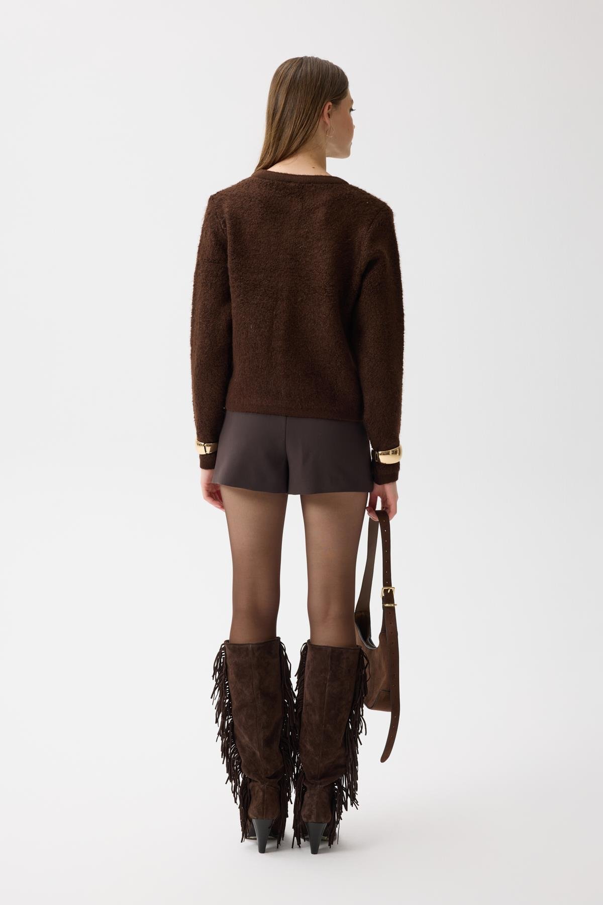 Morgana Buklet Dokulu Hırka - Kahverengi 