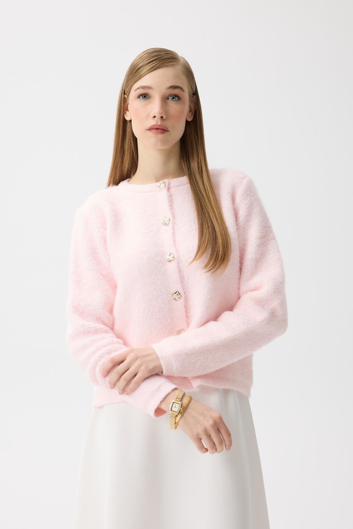 Morgana Buklet Dokulu Hırka - Pembe