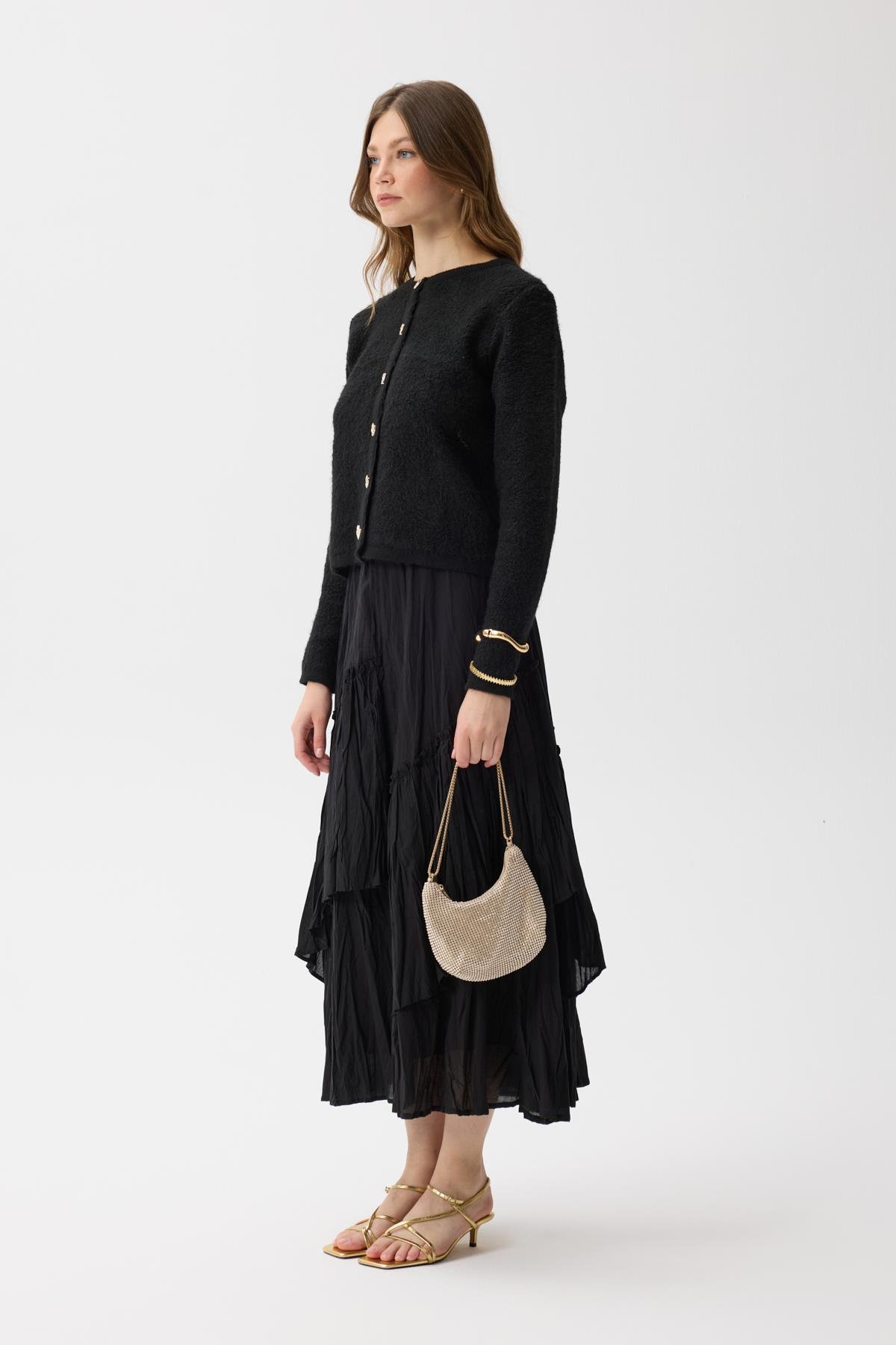 Morgana Buklet Dokulu Hırka - Siyah