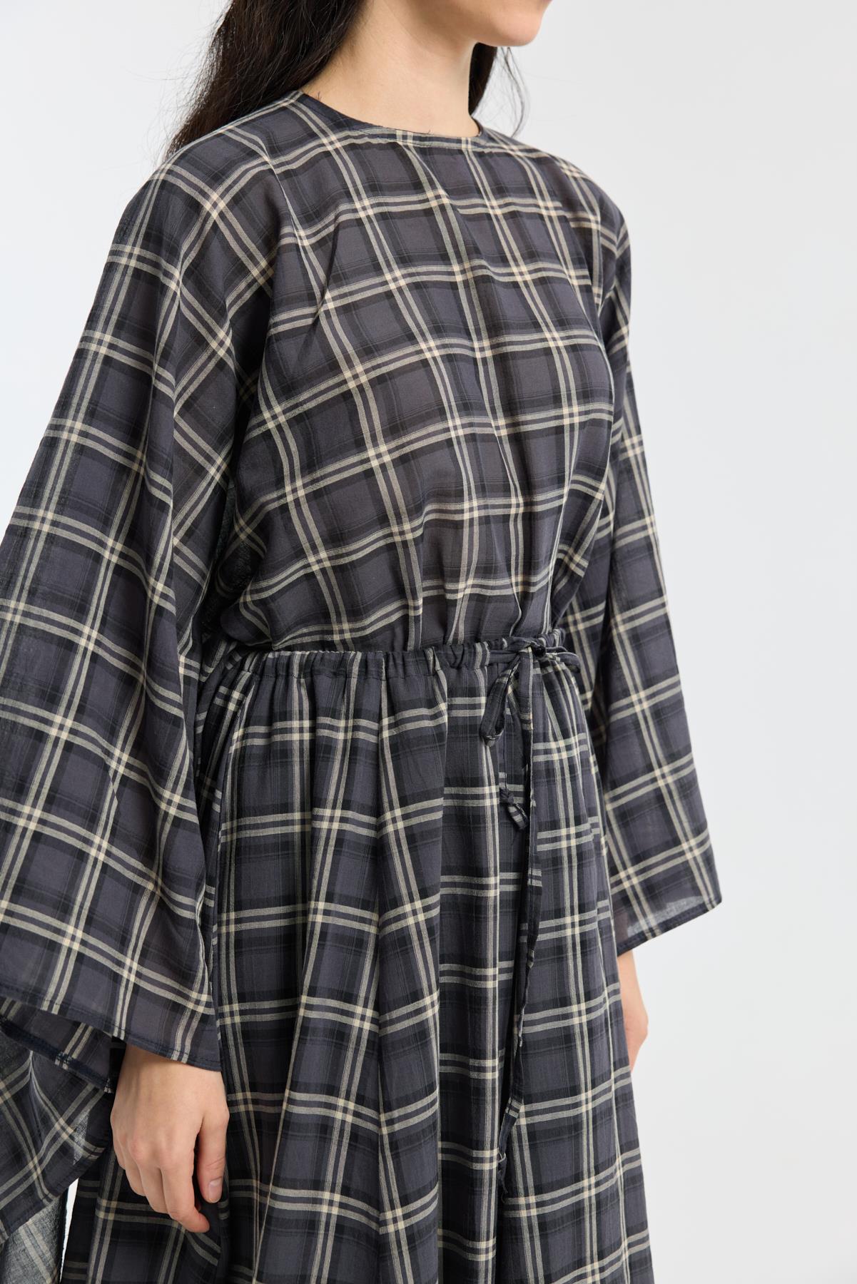 Müslin Ekose Desenli Pelerin Takım- Lacivert