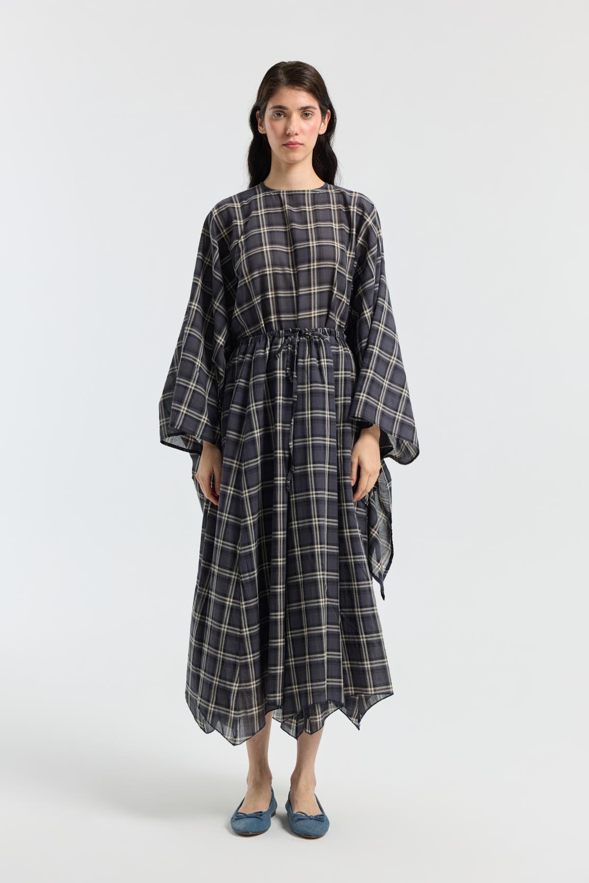 Müslin Ekose Desenli Pelerin Takım- Lacivert