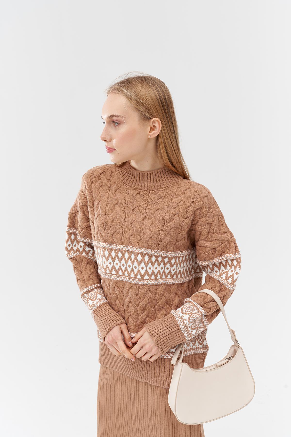 NADİA DESENLİ ÖRME KAZAK - CAMEL