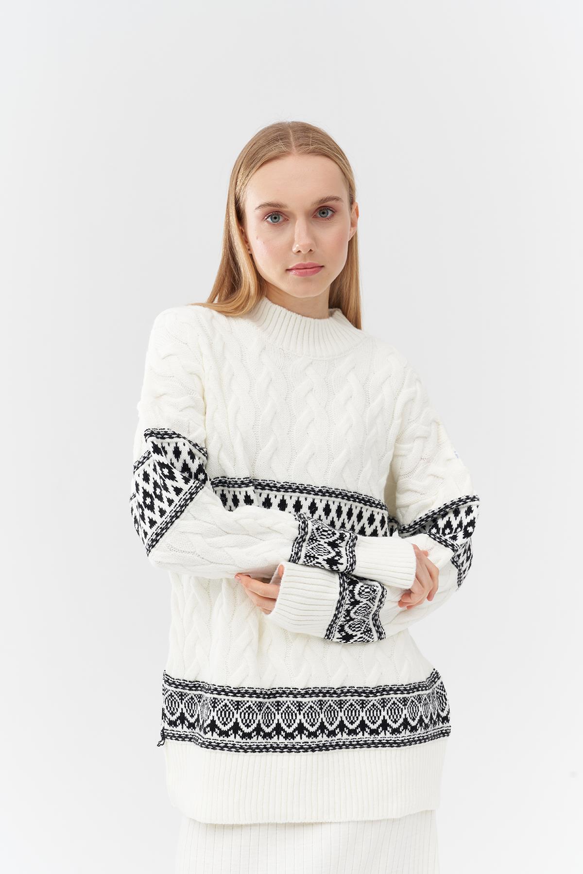 NADİA DESENLİ ÖRME KAZAK -  EKRU