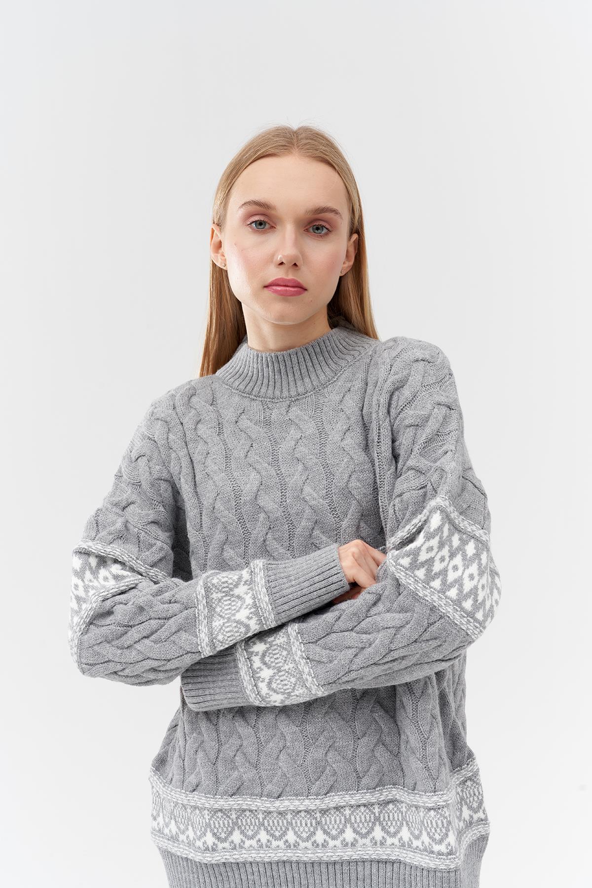 NADİA DESENLİ ÖRME KAZAK -  GRİ