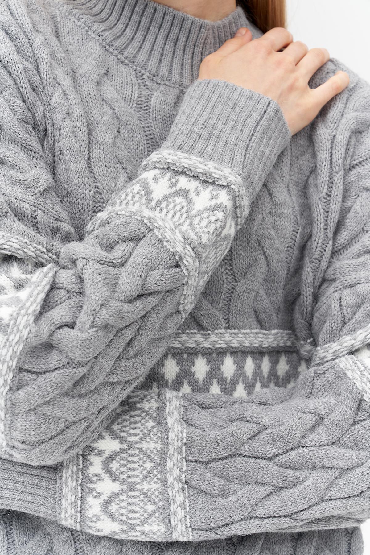 NADİA DESENLİ ÖRME KAZAK -  GRİ