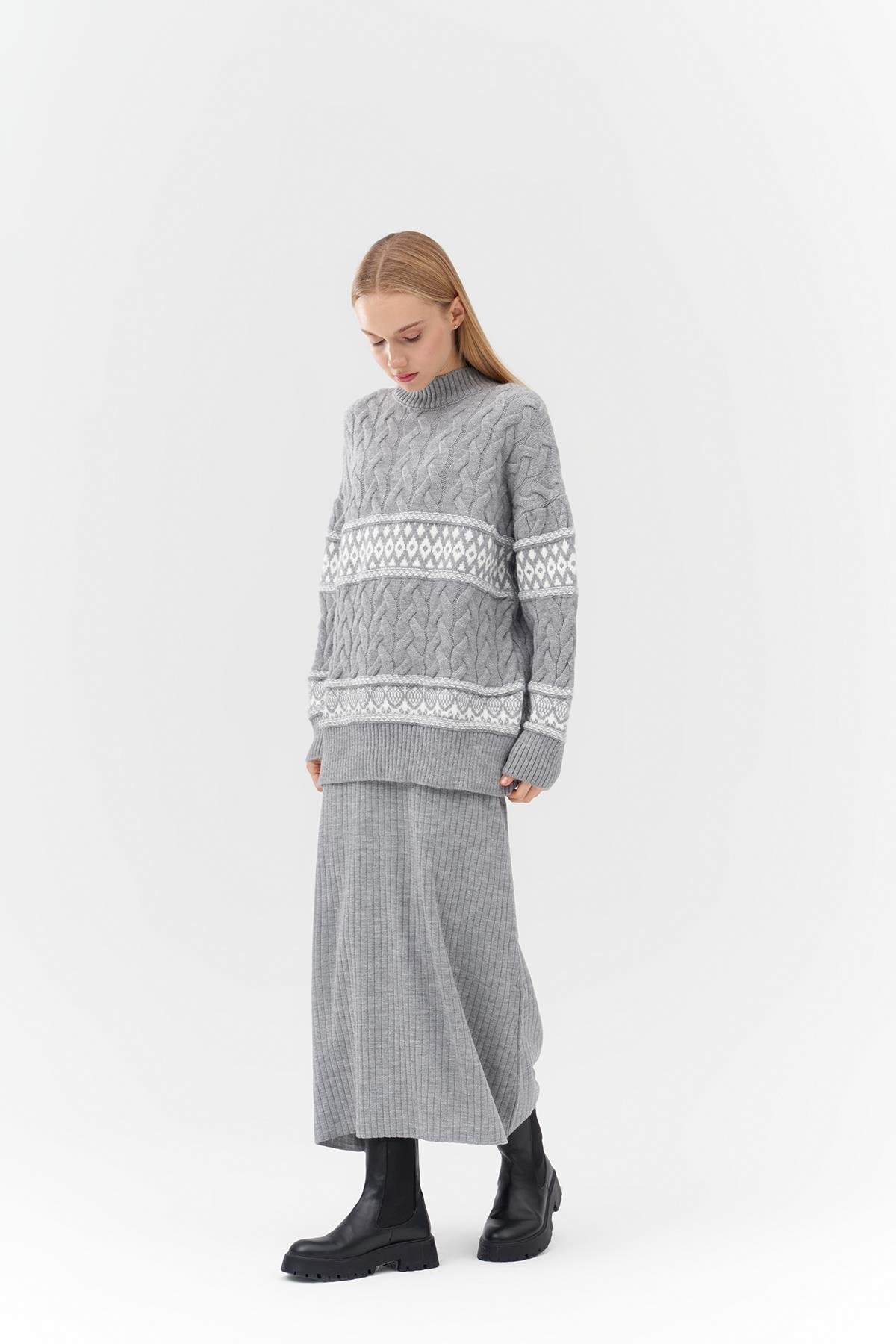 NADİA DESENLİ ÖRME KAZAK -  GRİ