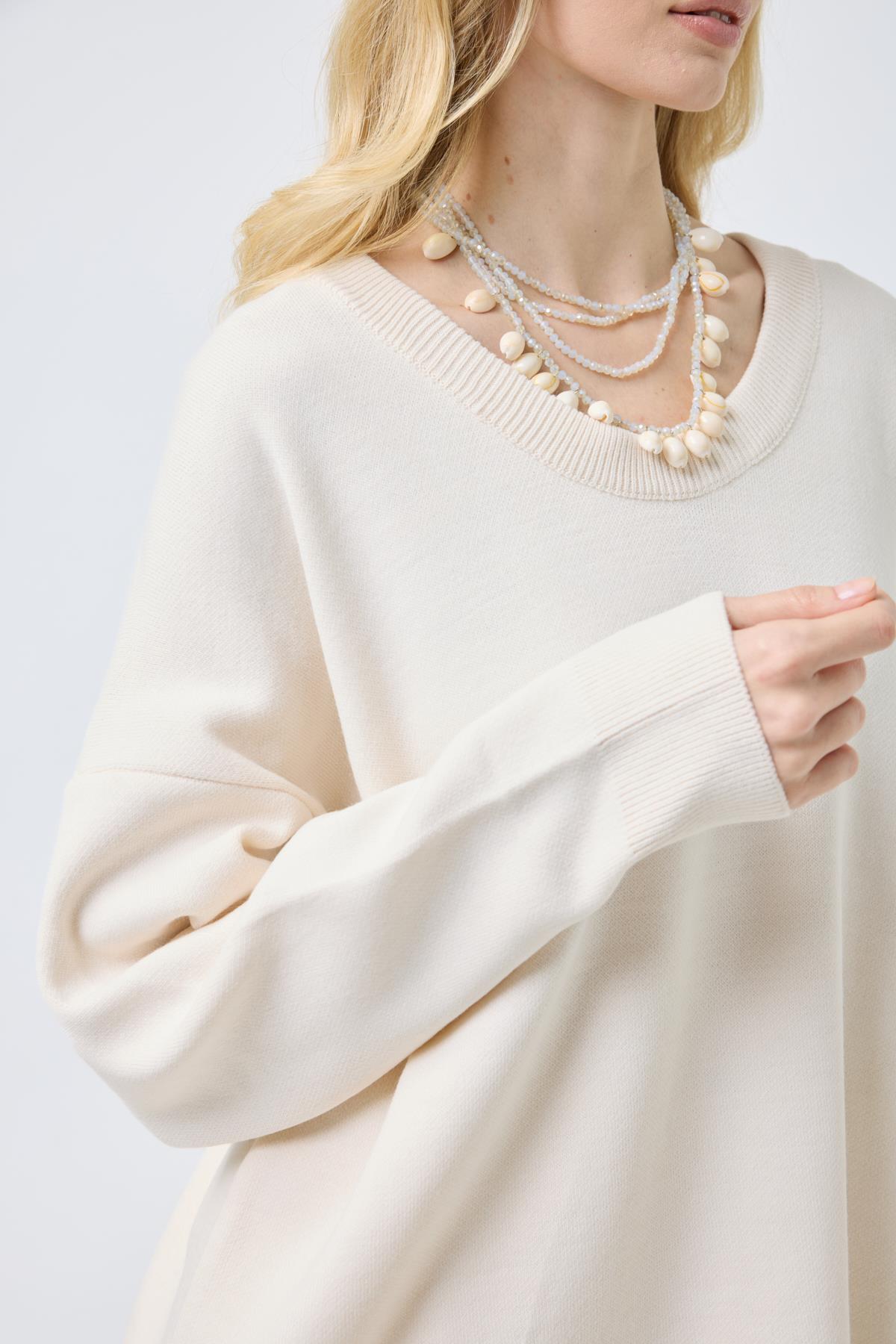 Nina Geniş Yakalı Basic Kazak- Bej