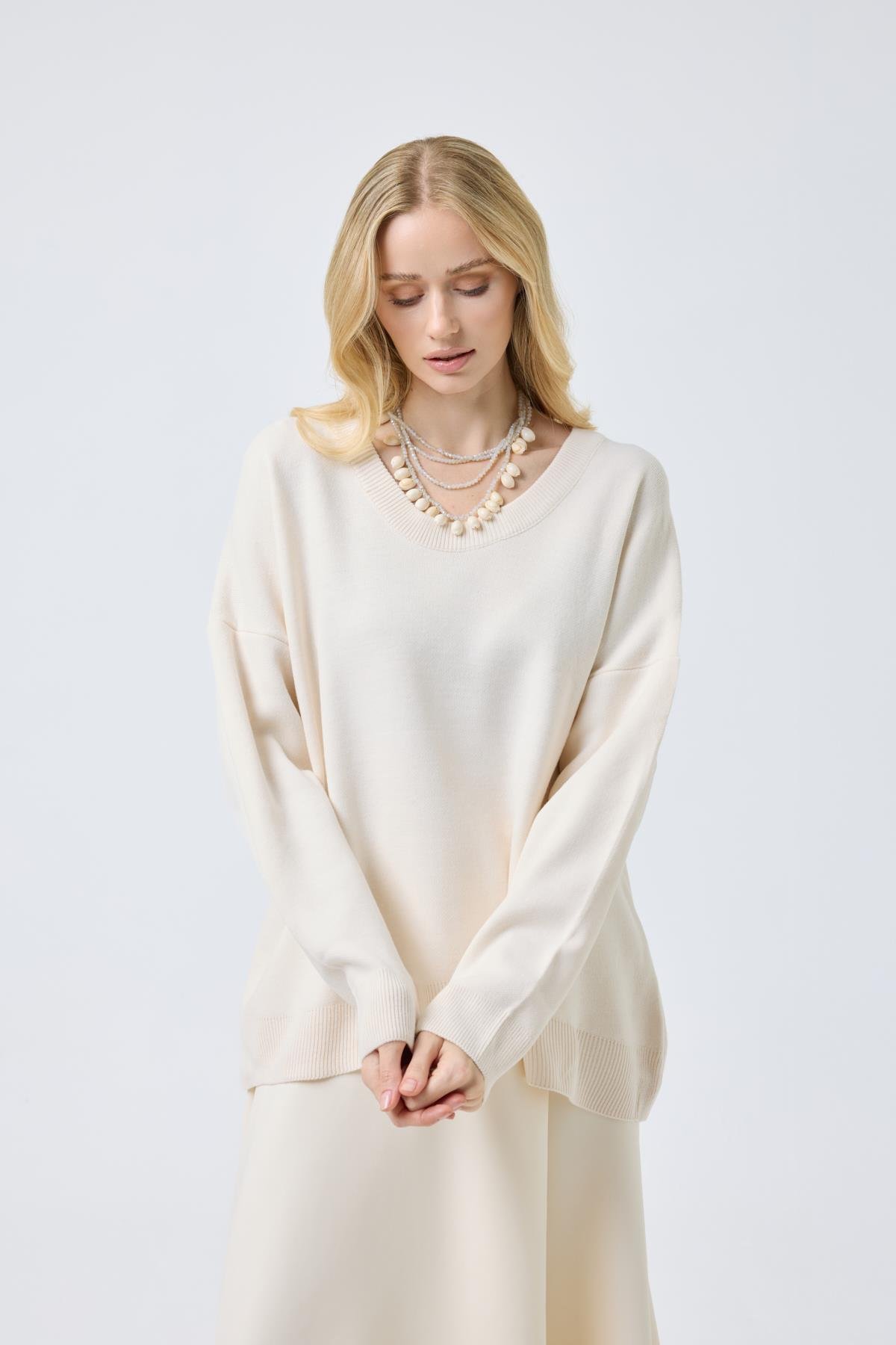 Nina Geniş Yakalı Basic Kazak- Bej