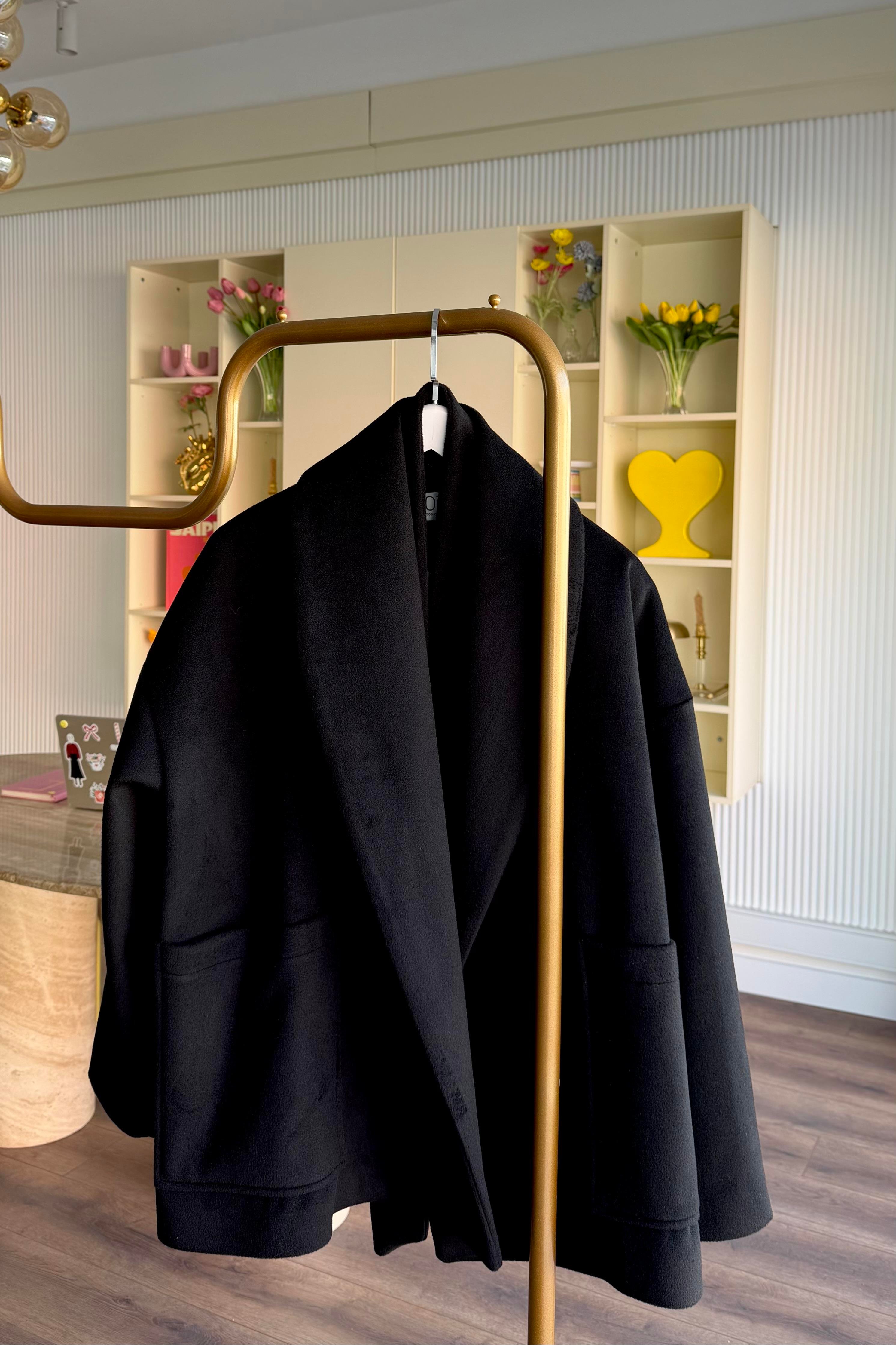 Nivel Şal Yaka Cepli Kaban - Siyah 