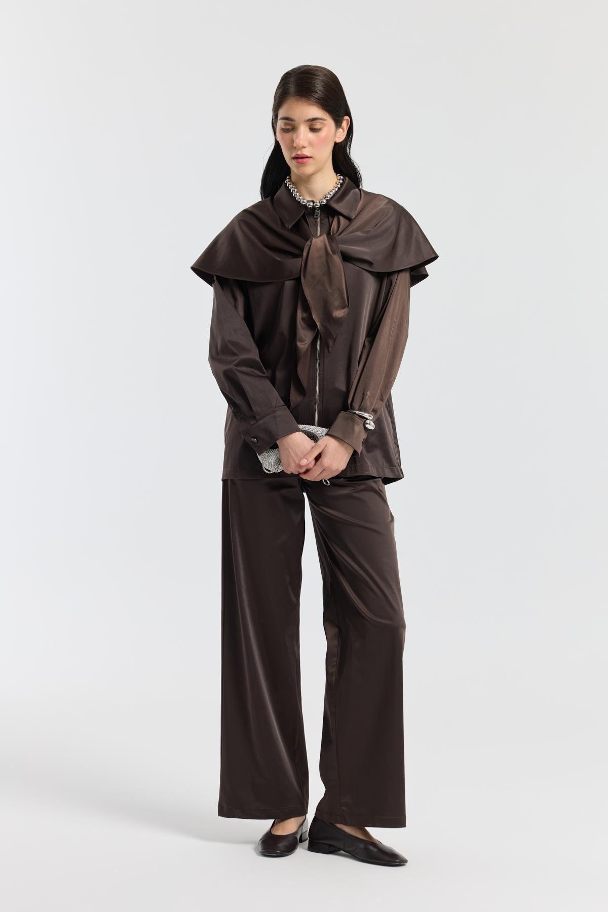 Noella Pelerin Saten Takım - Kahverengi