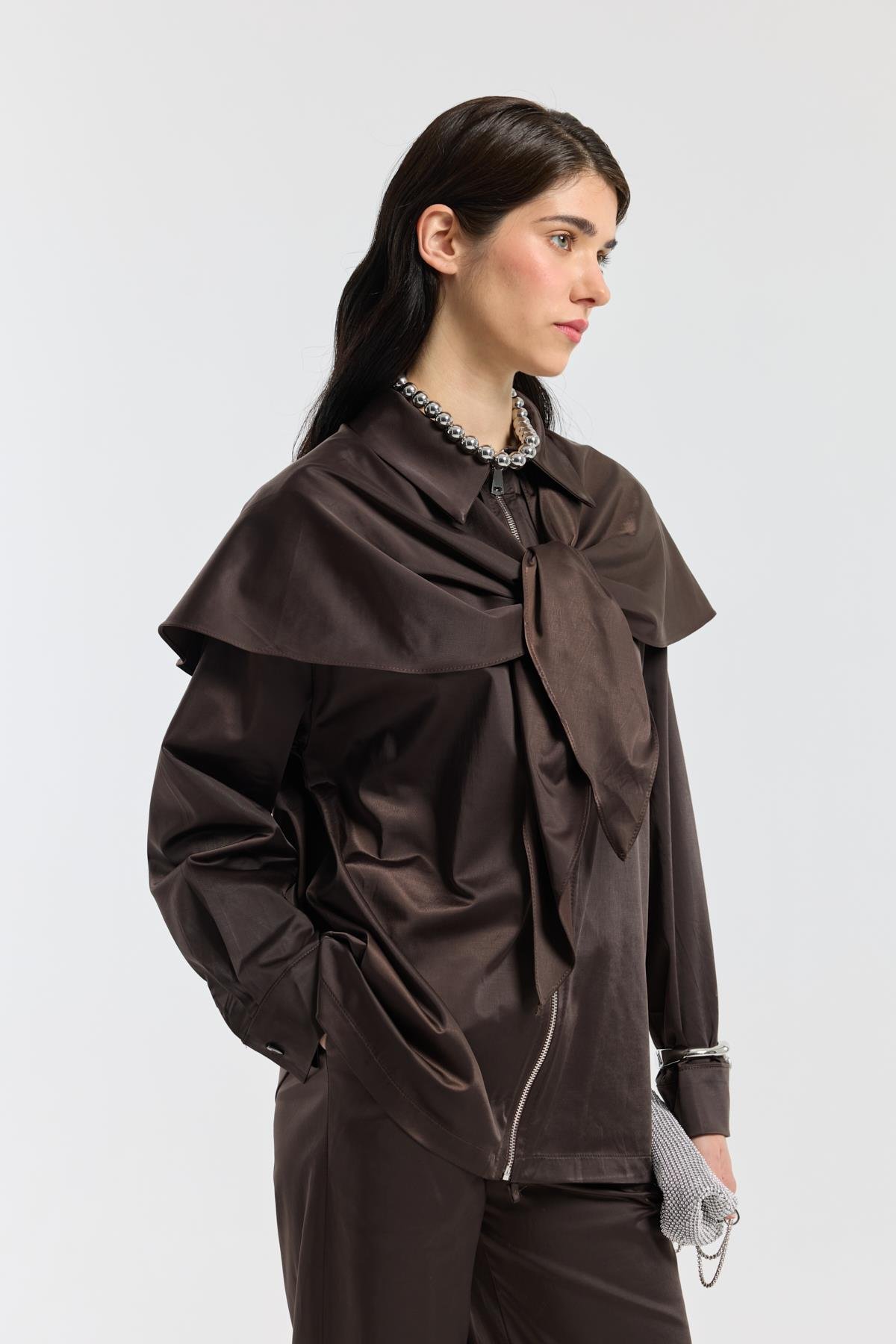 Noella Pelerin Saten Takım - Kahverengi