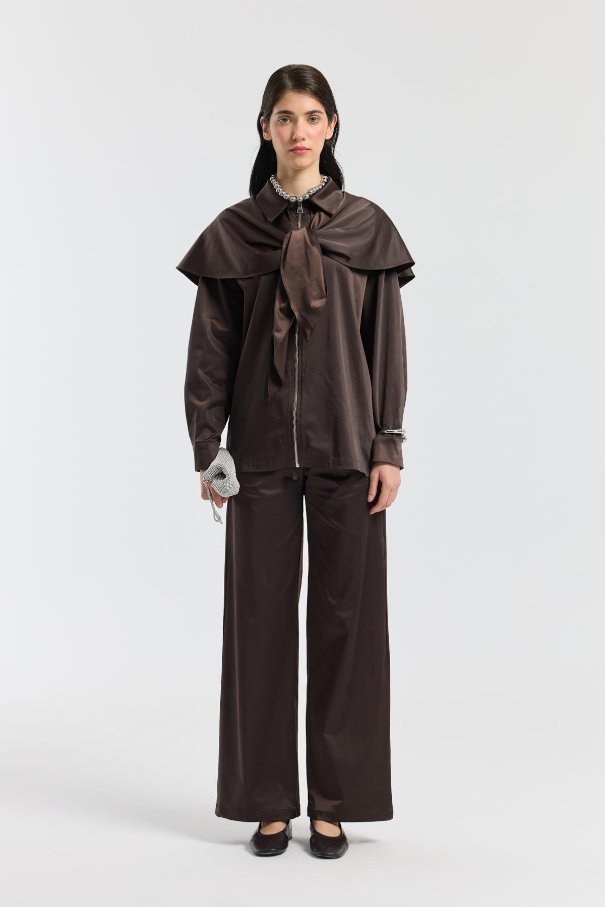 Noella Pelerin Saten Takım - Kahverengi