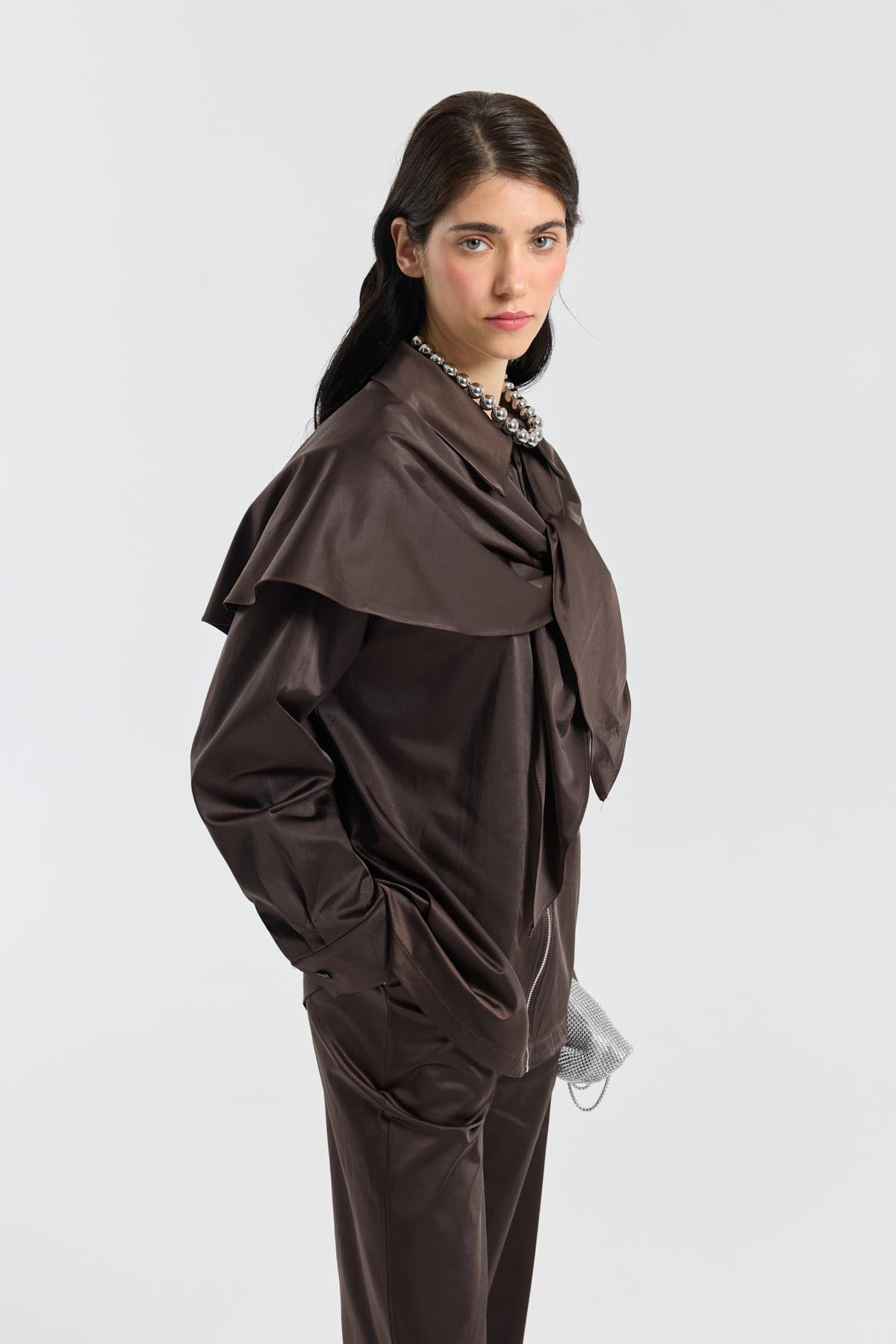 Noella Pelerin Saten Takım - Kahverengi