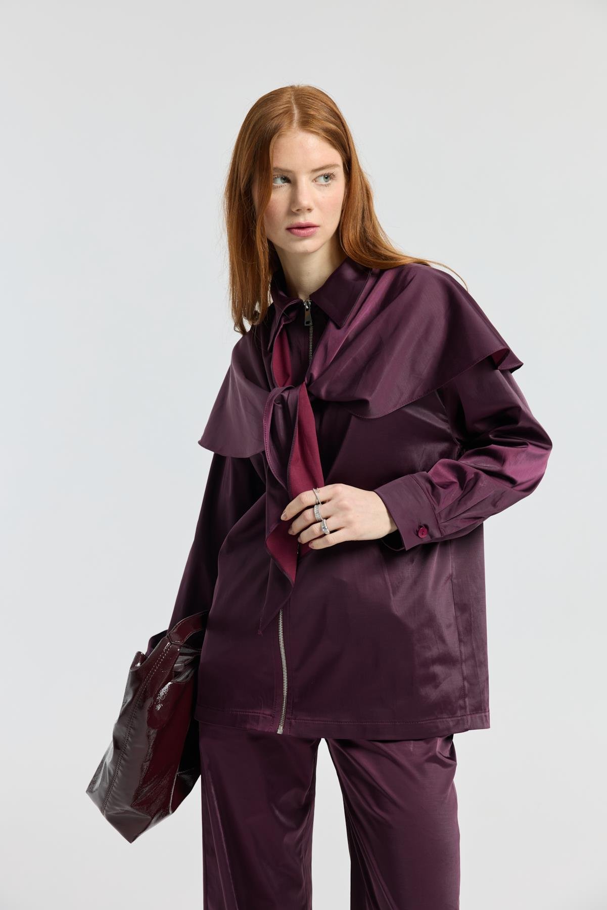 Noella Pelerin Saten Takım - Mürdüm 