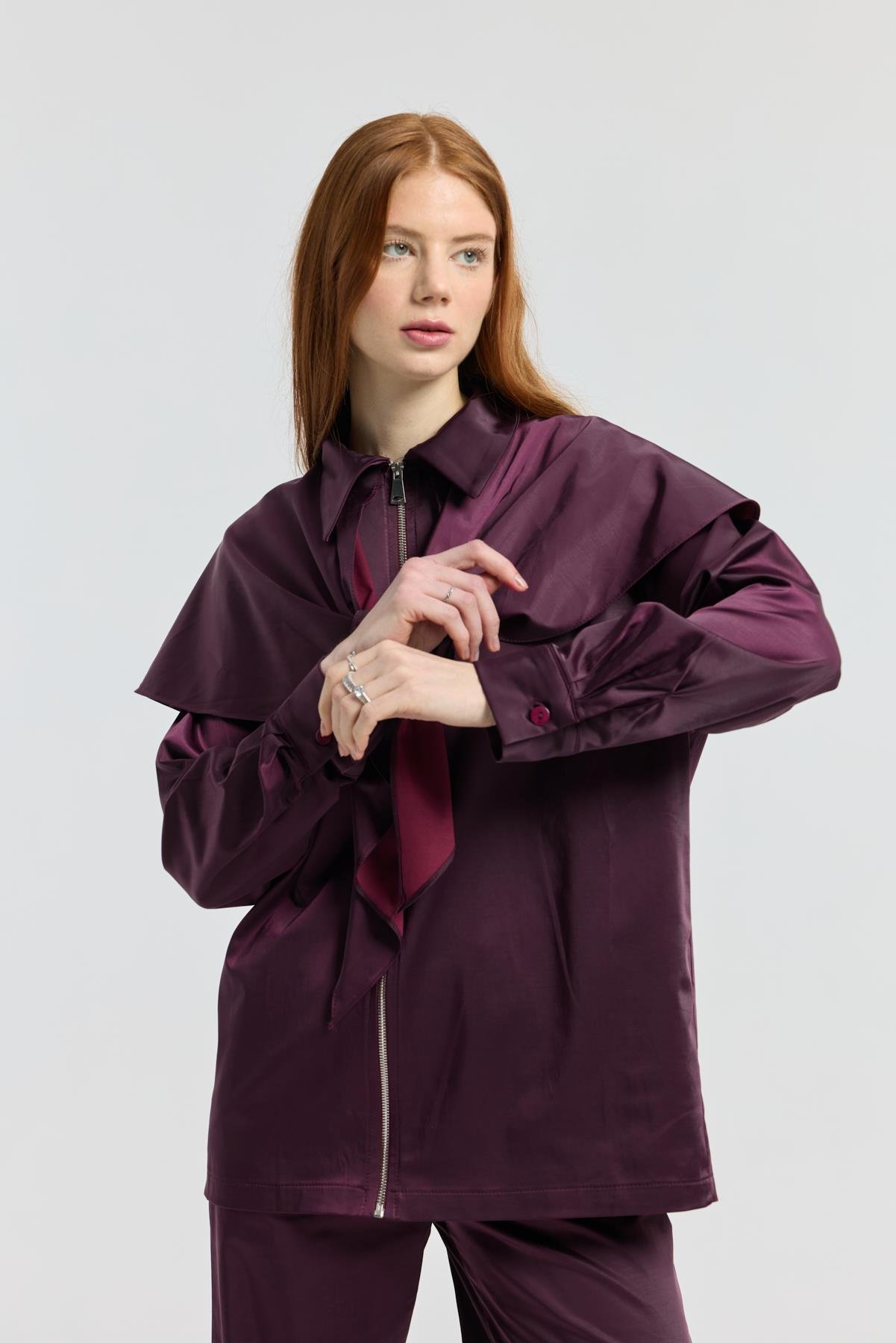 Noella Pelerin Saten Takım - Mürdüm 