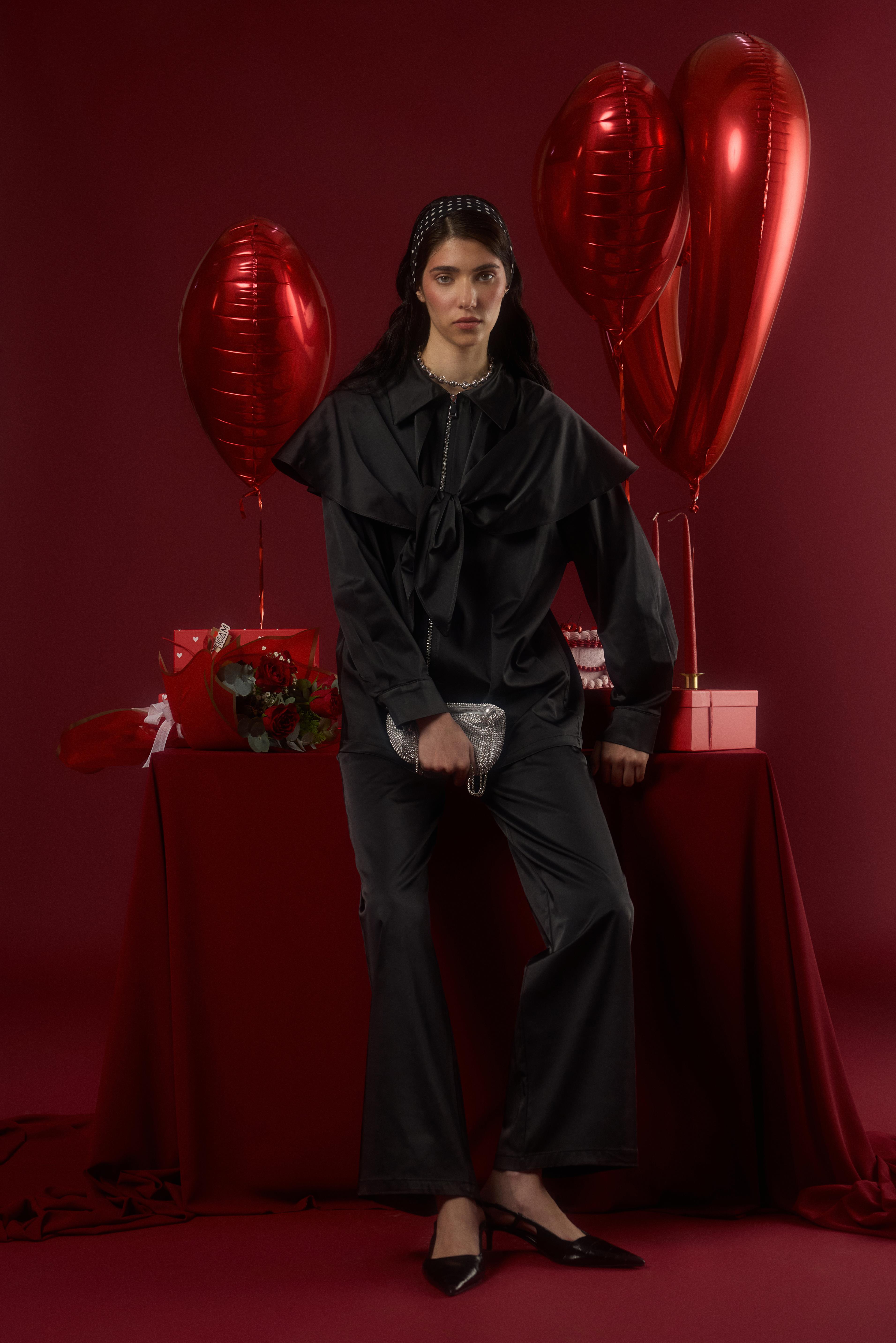 Noella Pelerin Saten Takım - Siyah