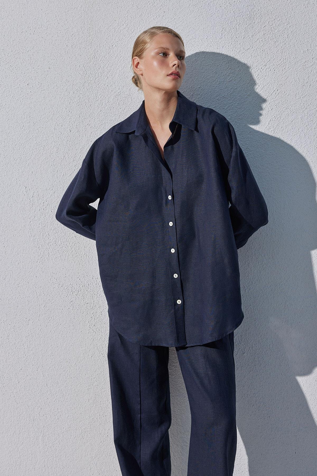 Noli Keten Nervürlü Pantolon - Lacivert