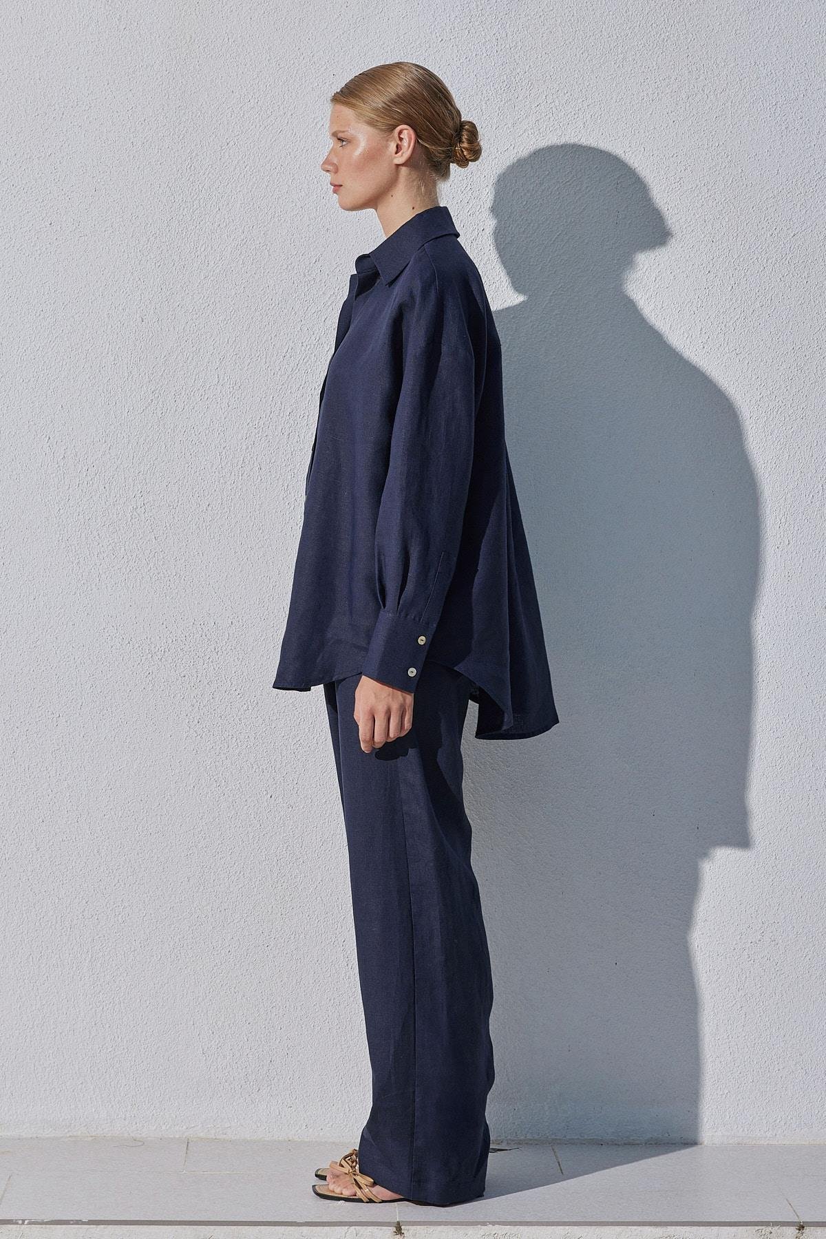 Noli Keten Nervürlü Pantolon - Lacivert