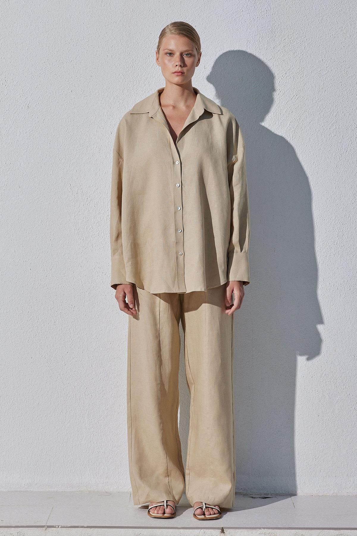 Noli Keten Nervürlü Pantolon - Vizon