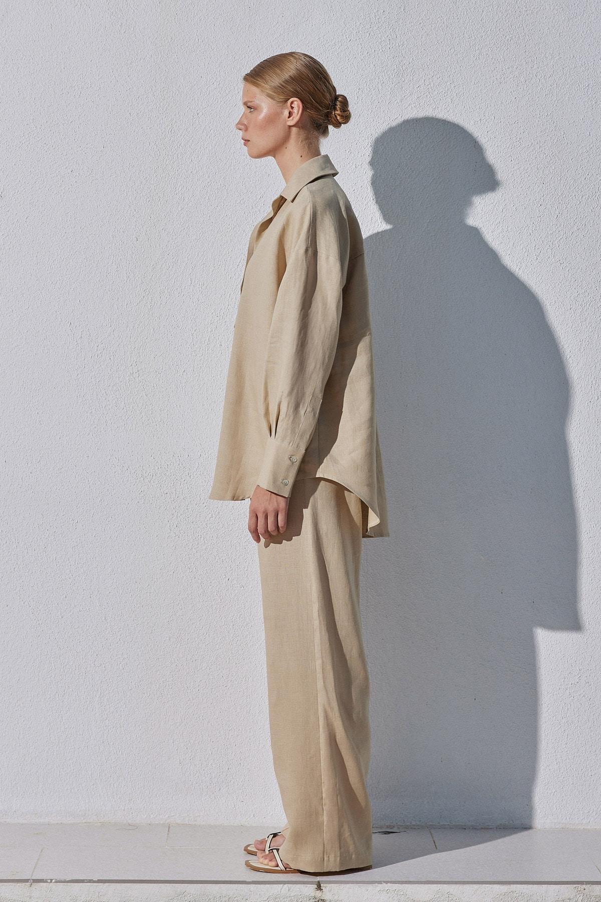 Noli Keten Nervürlü Pantolon - Vizon