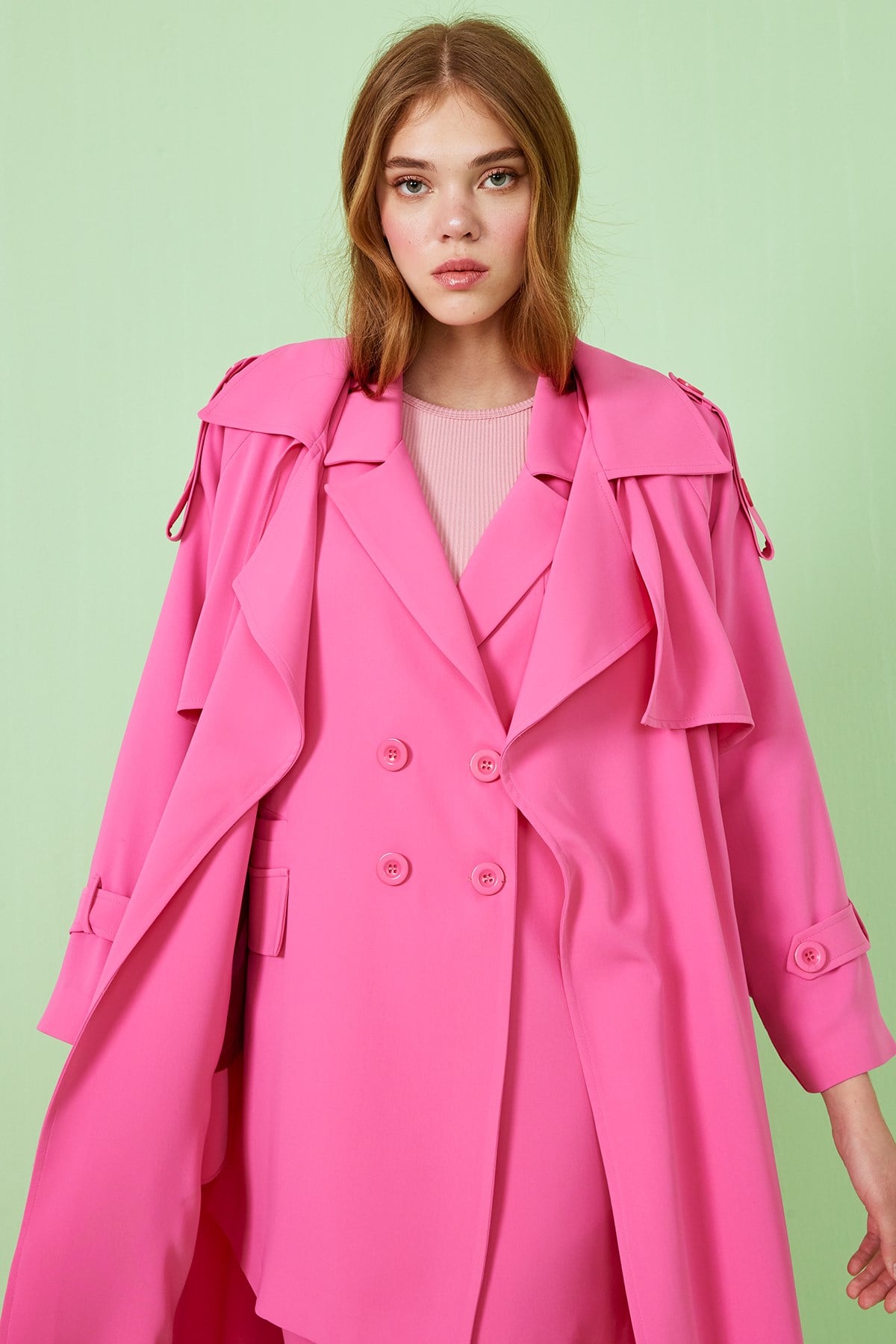 Nora Lined Crepe Trenchcoat - Pink