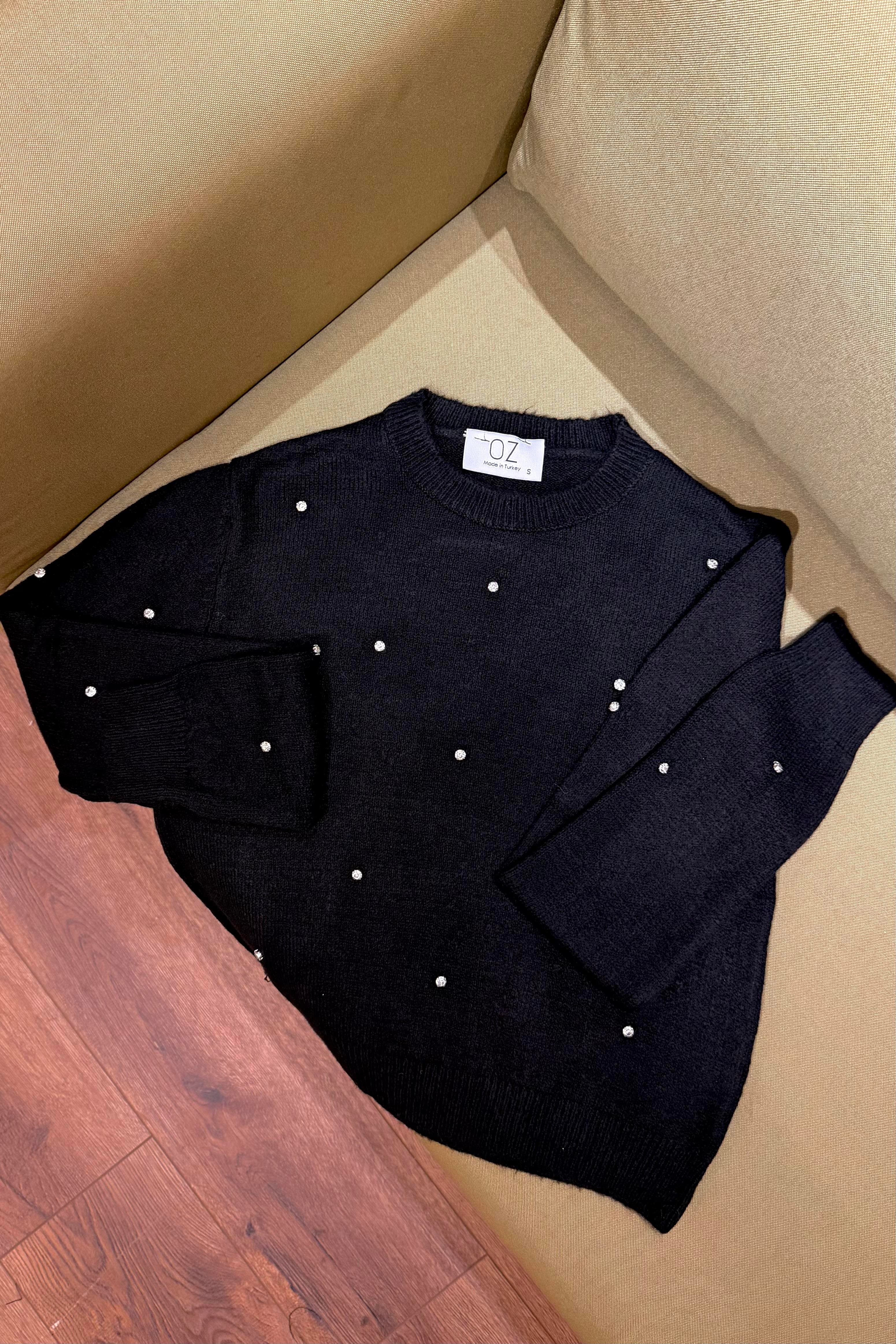 Nora Taş İşlemeli Kazak - Siyah 