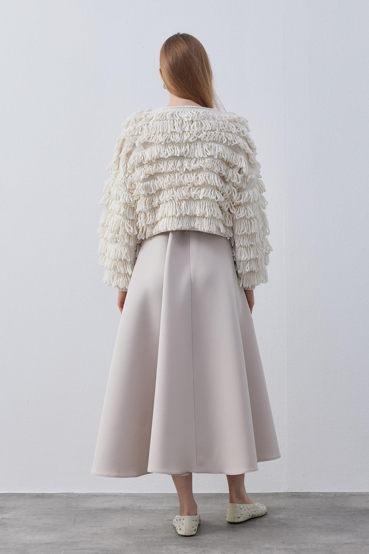 Norio Püskül Detaylı Taş Düğmeli Örme Ceket - Bej