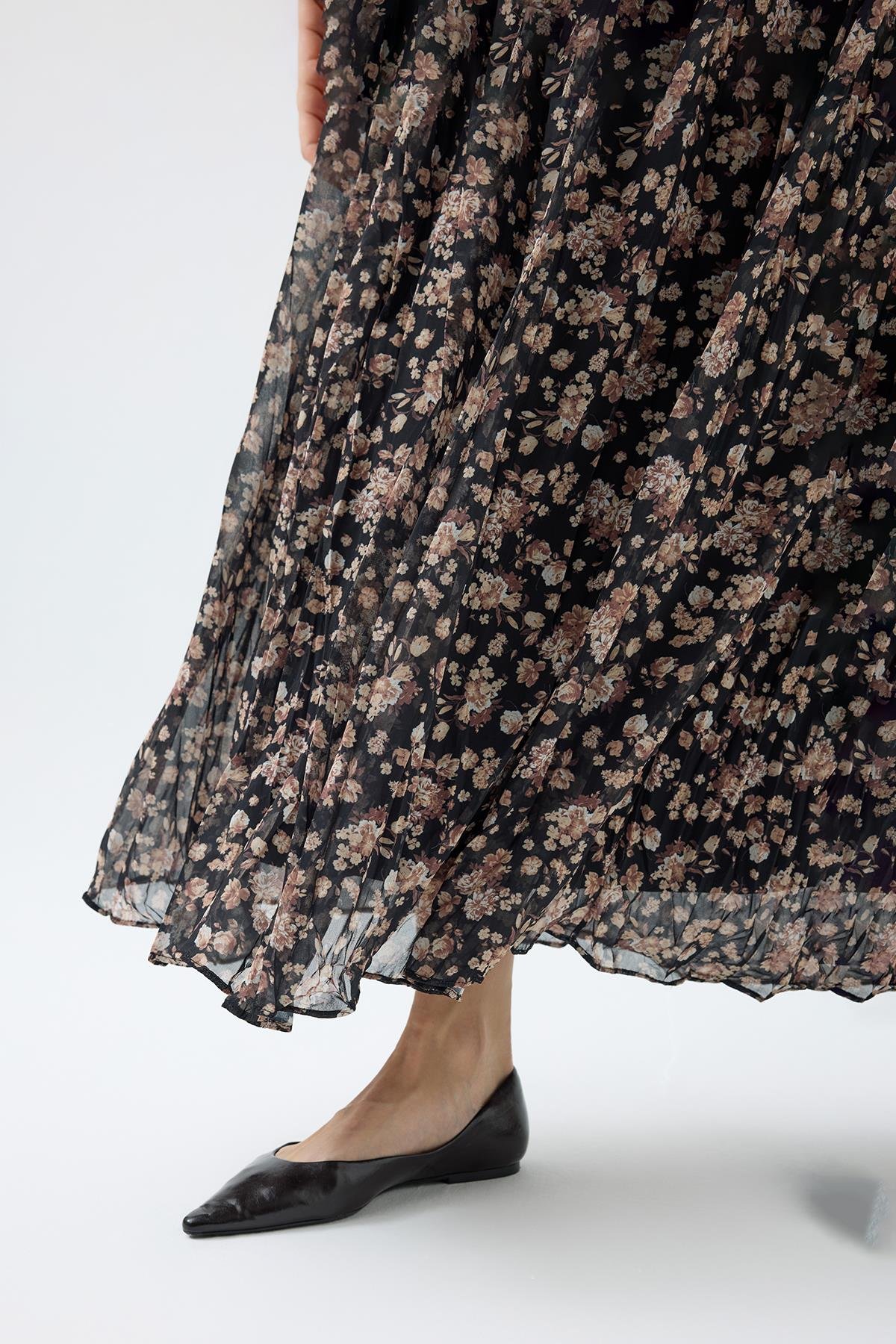 Nova Kemerli Şifon Etek - Kahverengi 