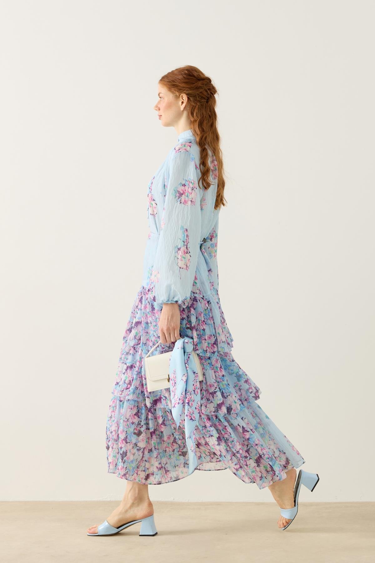 Ocean Britt Düğmeli Volanlı Takım - Mavi