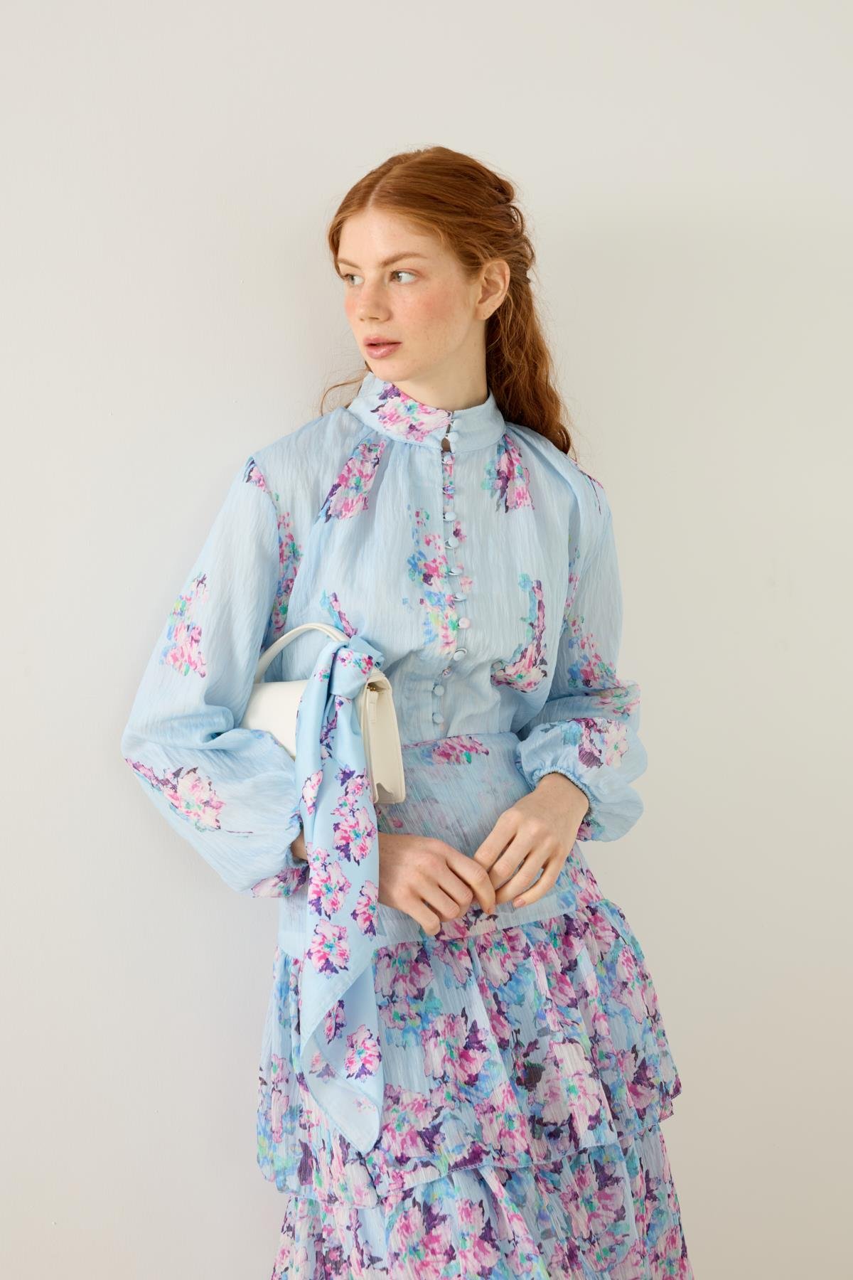 Ocean Britt Düğmeli Volanlı Takım - Mavi