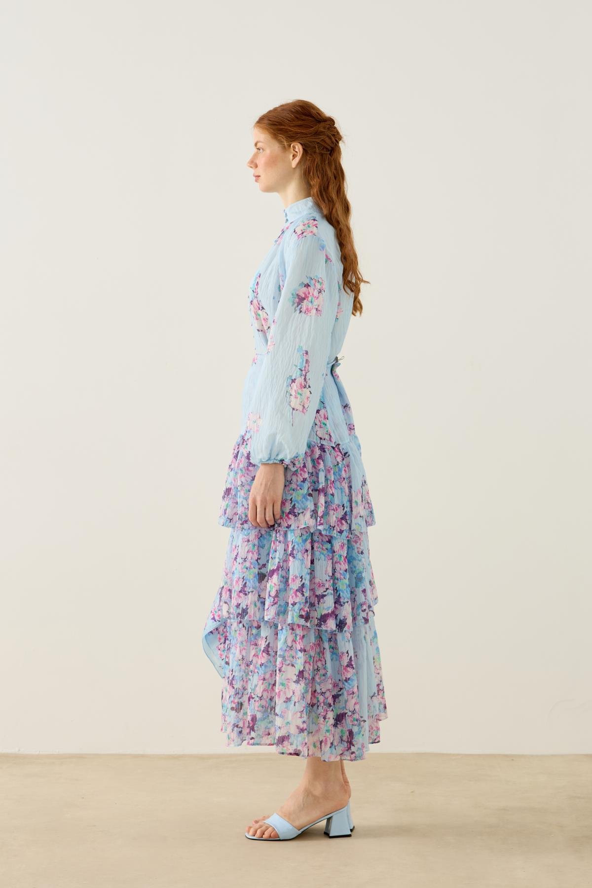 Ocean Britt Düğmeli Volanlı Takım - Mavi