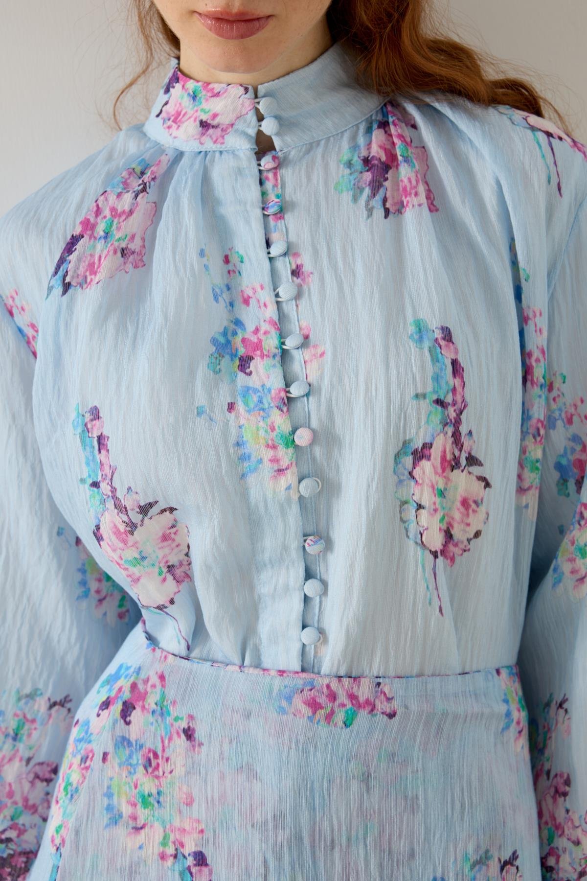 Ocean Britt Düğmeli Volanlı Takım - Mavi