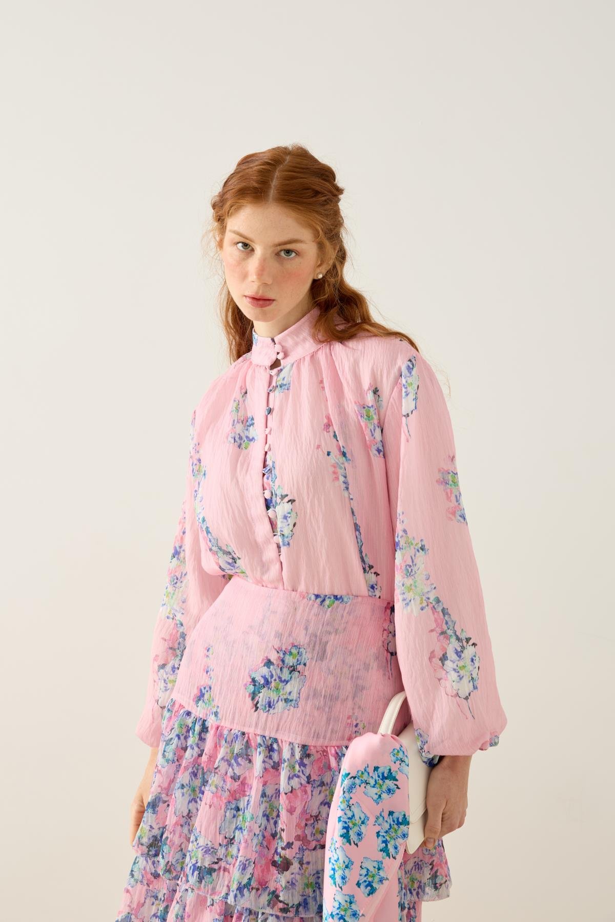 Ocean Britt Düğmeli Volanlı Takım - Pembe