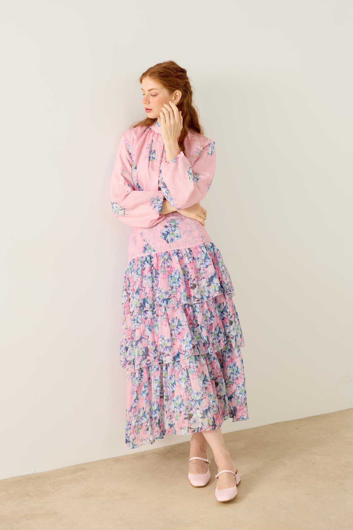 Ocean Britt Düğmeli Volanlı Takım - Pembe