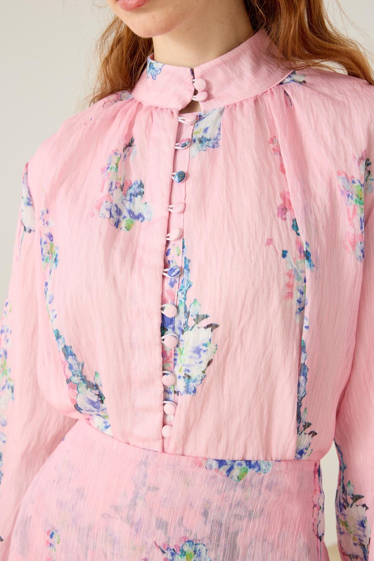 Ocean Britt Düğmeli Volanlı Takım - Pembe